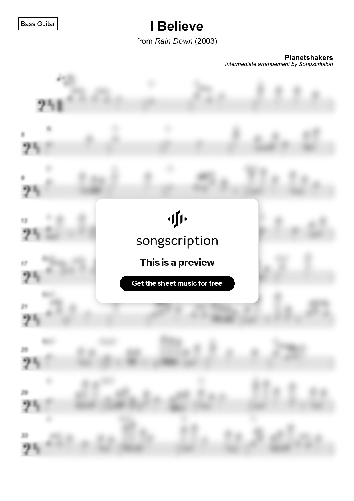 Intermediate Bass Guitar Sheet Music for "I Believe" by Planetshakers