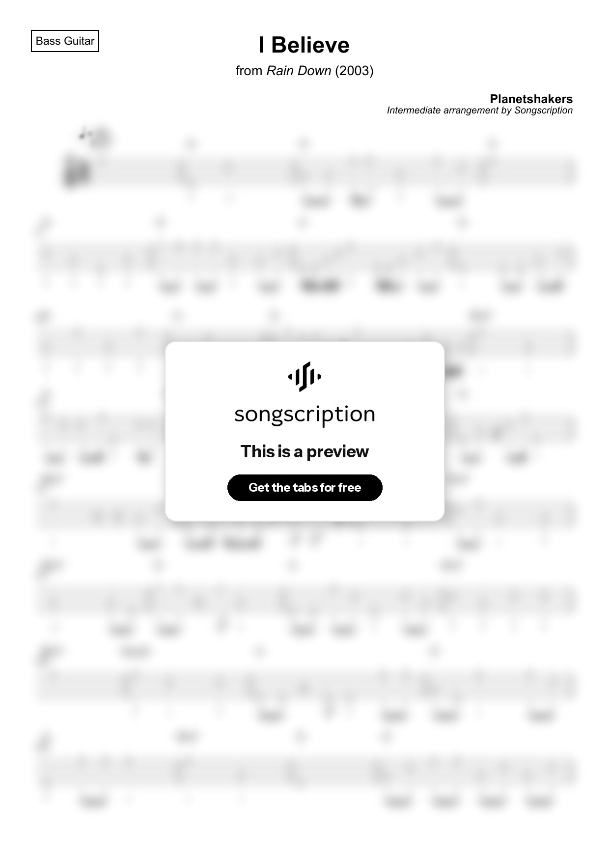 Intermediate Bass Guitar Tabs for "I Believe" by Planetshakers