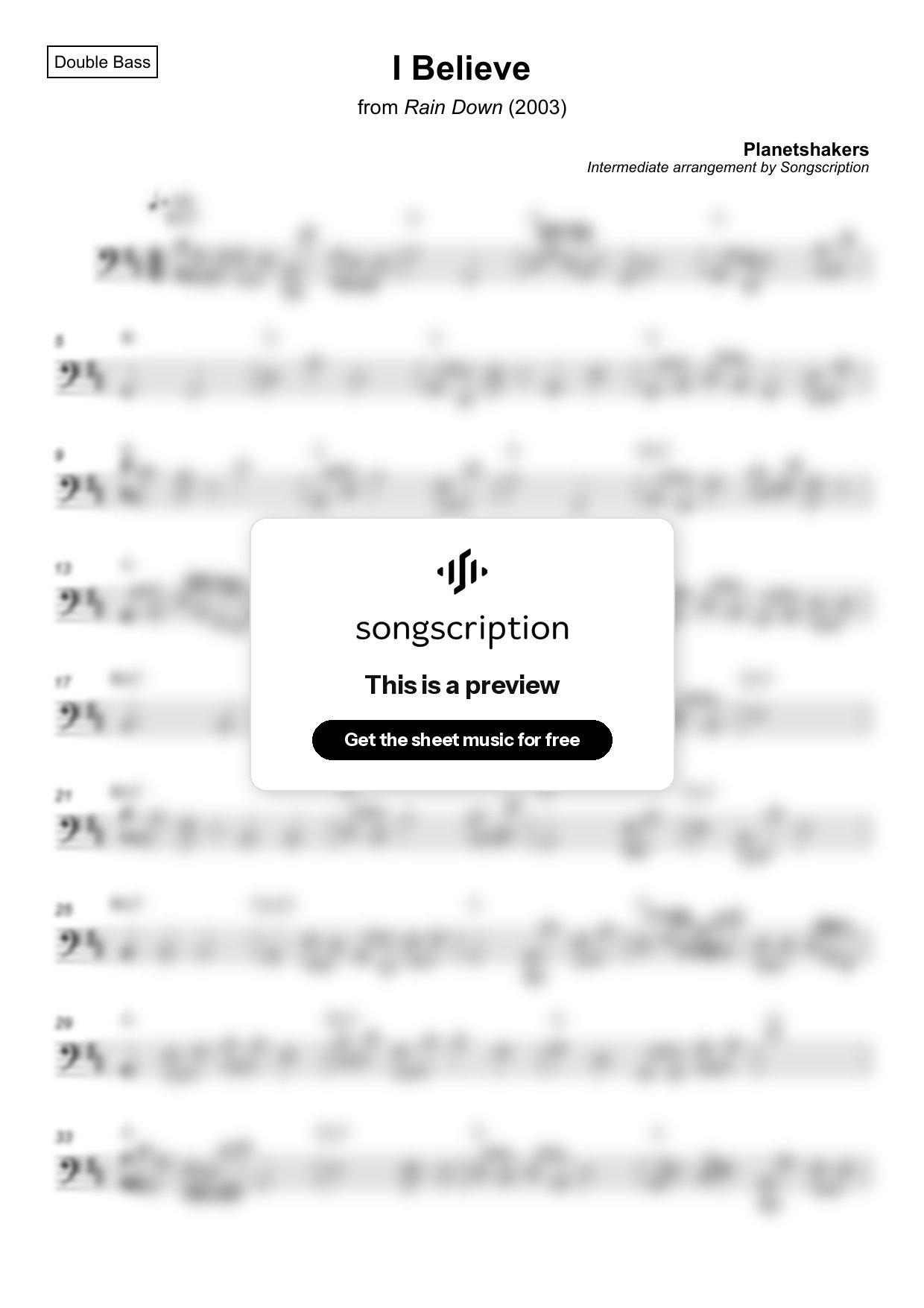 Intermediate Double Bass Sheet Music for "I Believe" by Planetshakers