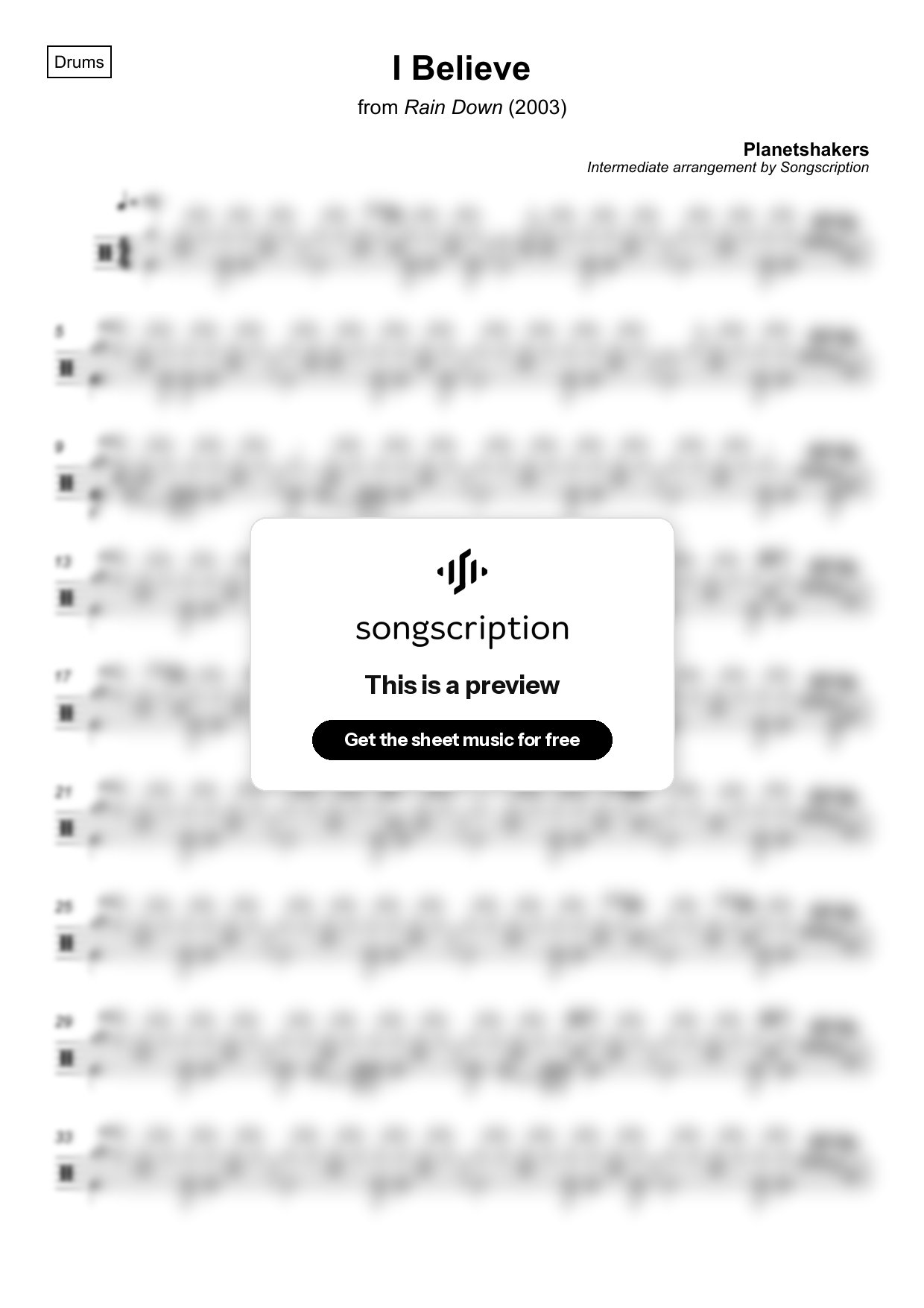 Intermediate Drums Sheet Music for "I Believe" by Planetshakers