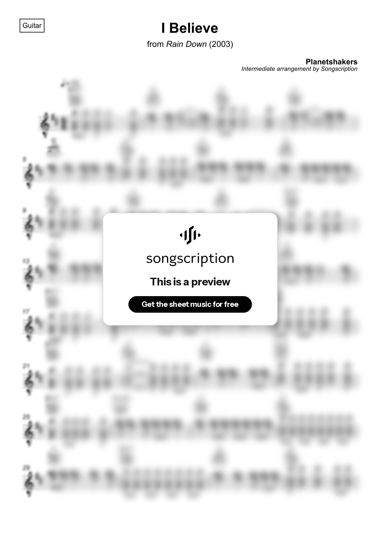 Intermediate Acoustic Guitar Sheet Music for "I Believe" by Planetshakers