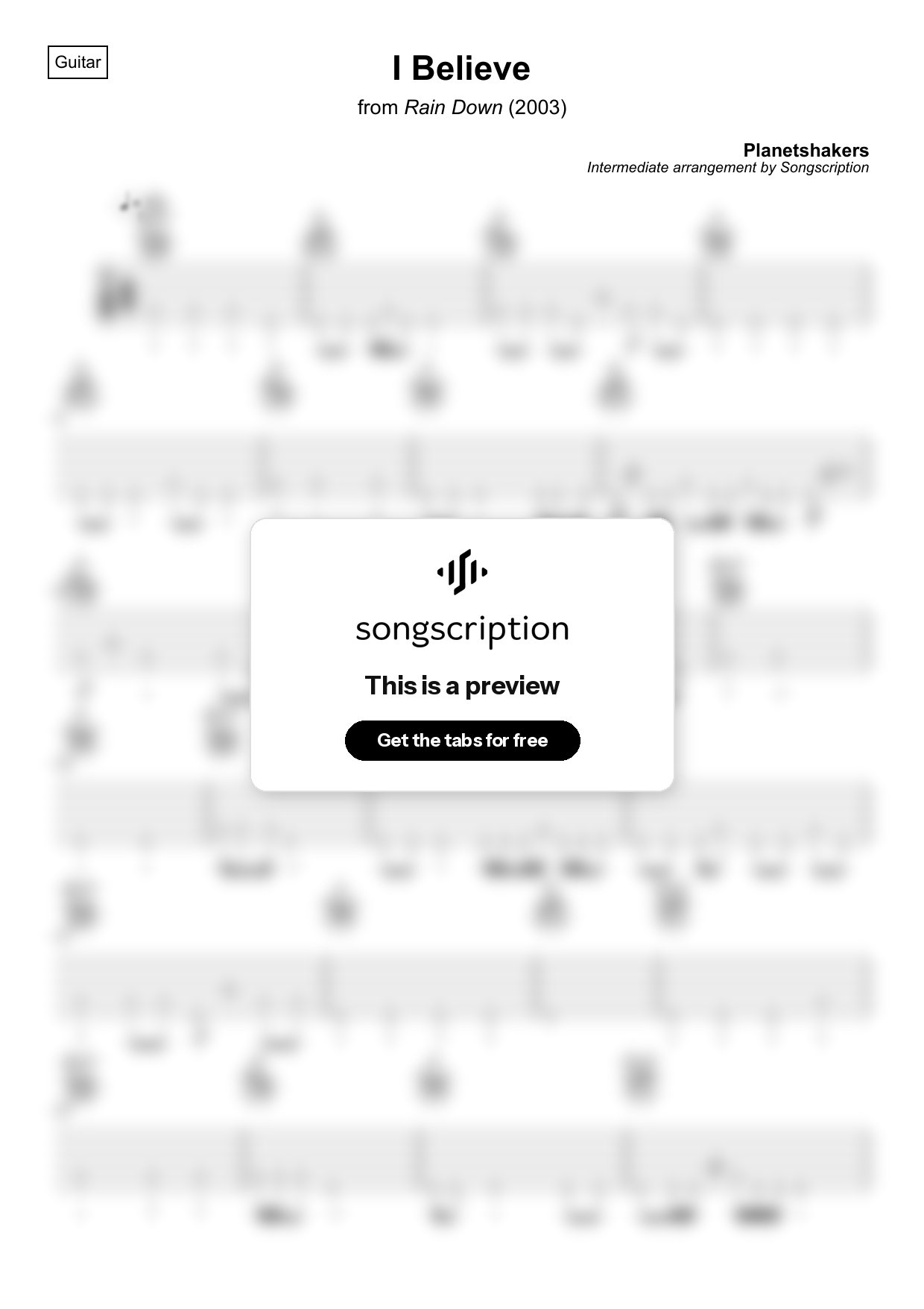 Intermediate Acoustic Guitar Tabs for "I Believe" by Planetshakers