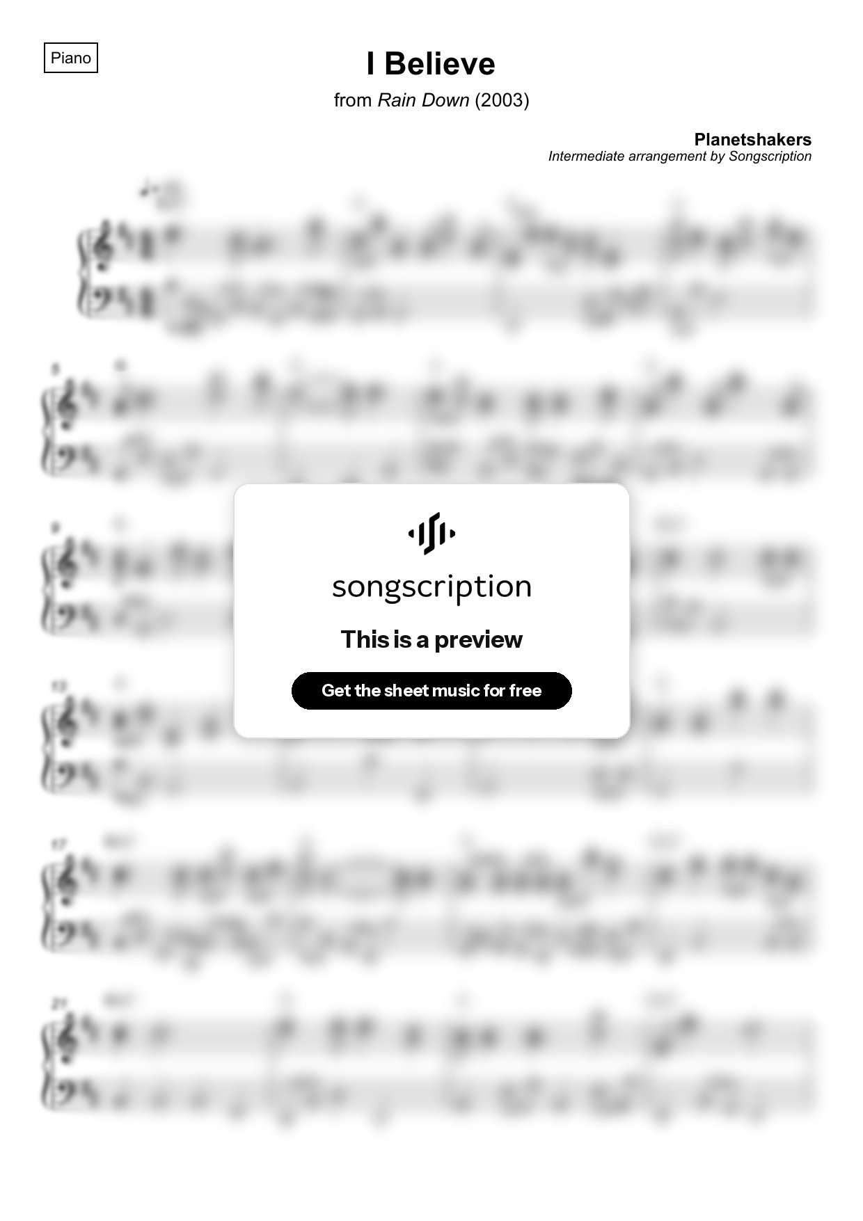 Intermediate Piano Sheet Music for "I Believe" by Planetshakers