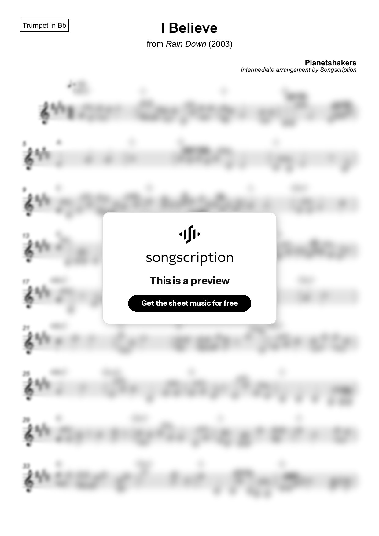 Intermediate Trumpet Sheet Music for "I Believe" by Planetshakers