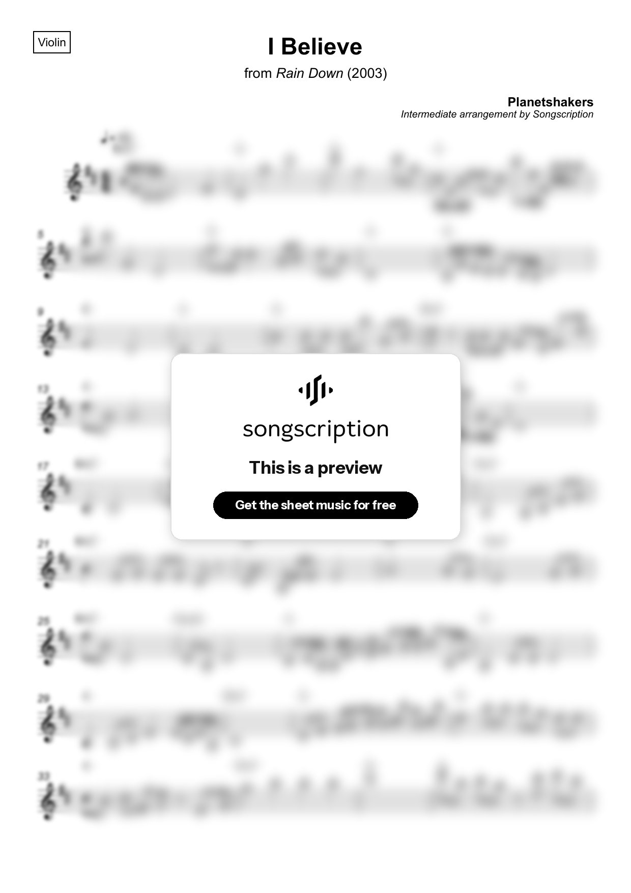 Intermediate Violin Sheet Music for "I Believe" by Planetshakers