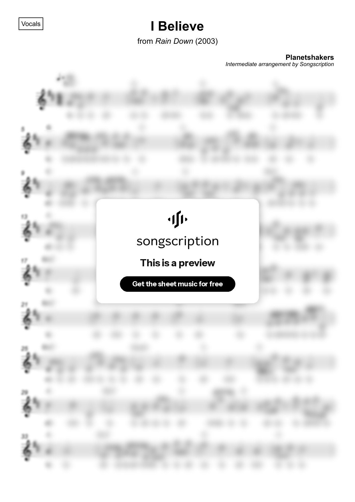 Intermediate Vocals Sheet Music for "I Believe" by Planetshakers