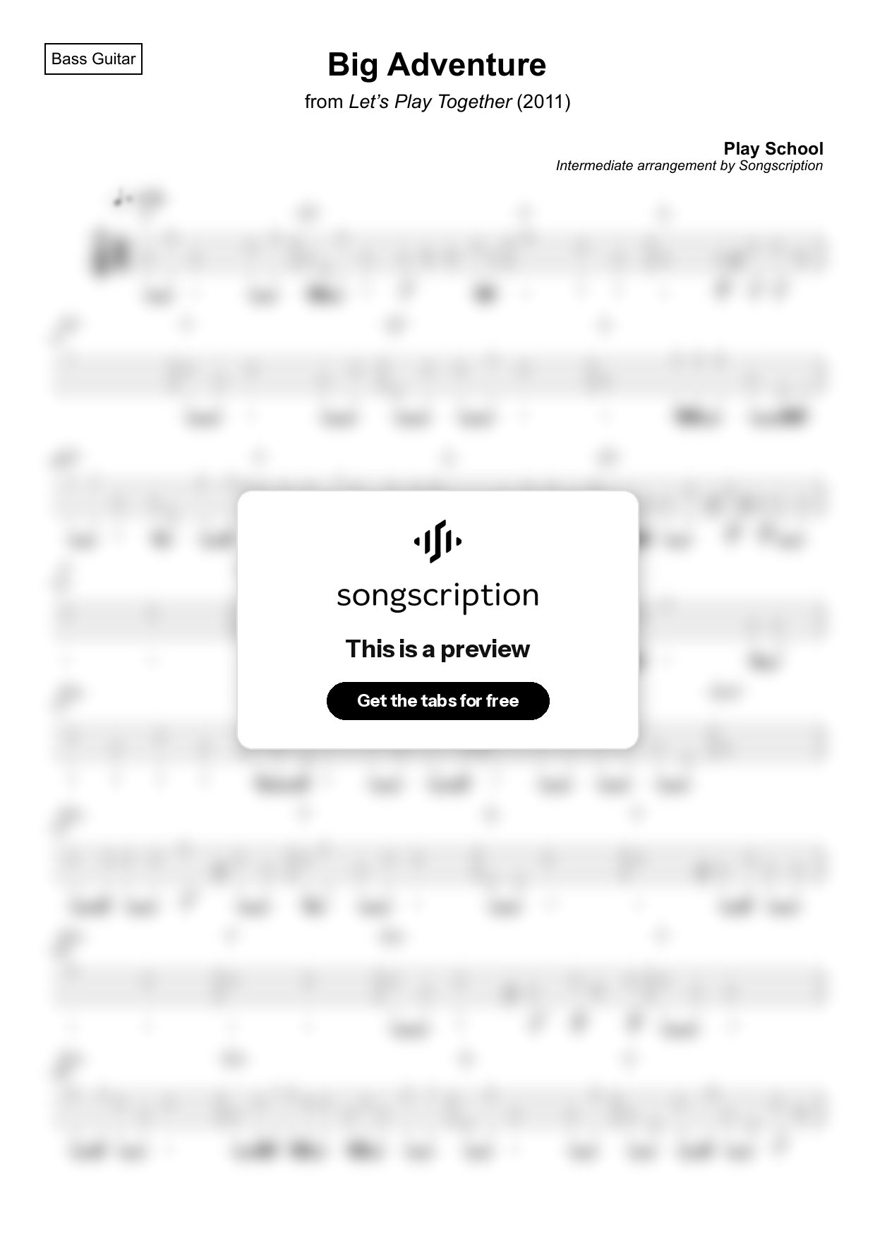 Intermediate Bass Guitar Tabs for "Big Adventure" by Play School