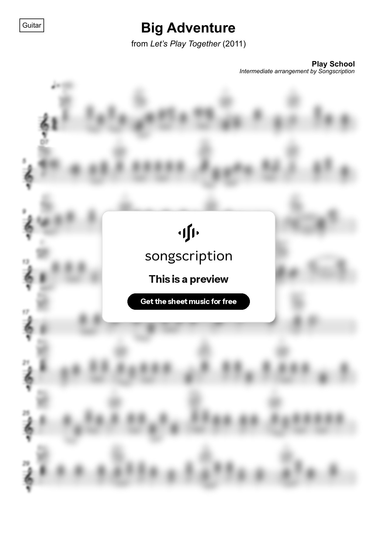 Intermediate Acoustic Guitar Sheet Music for "Big Adventure" by Play School
