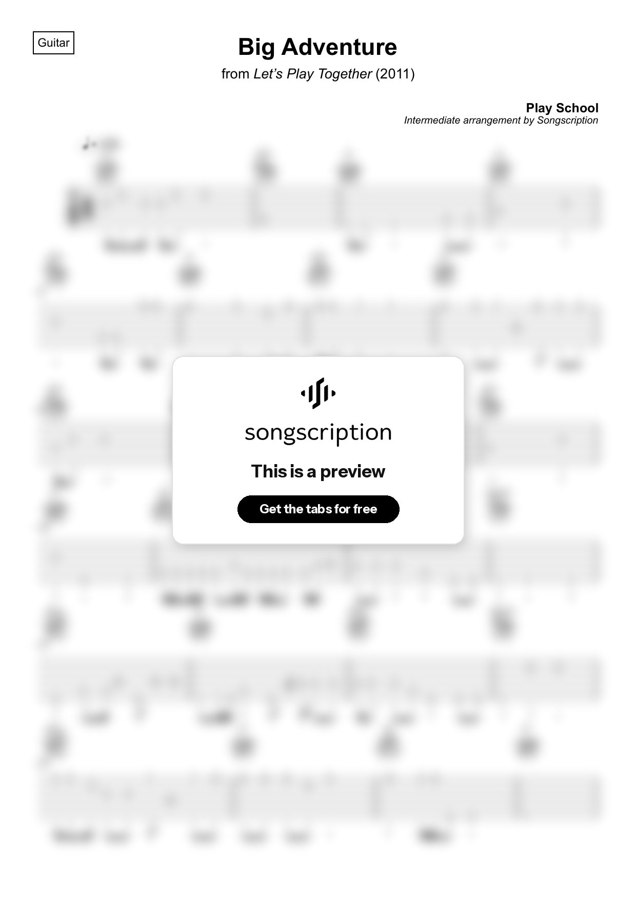Intermediate Acoustic Guitar Tabs for "Big Adventure" by Play School