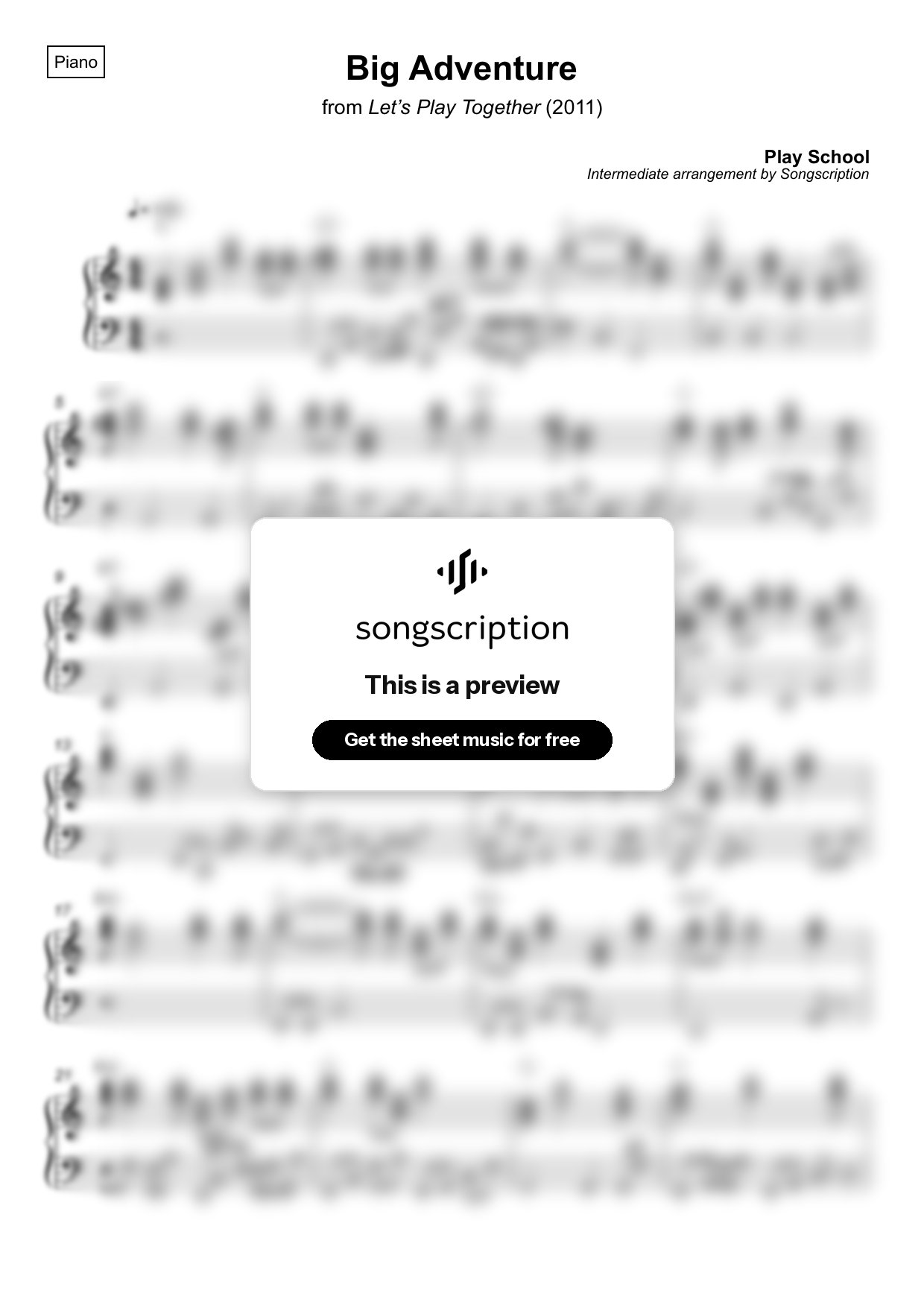 Intermediate Piano Sheet Music for "Big Adventure" by Play School