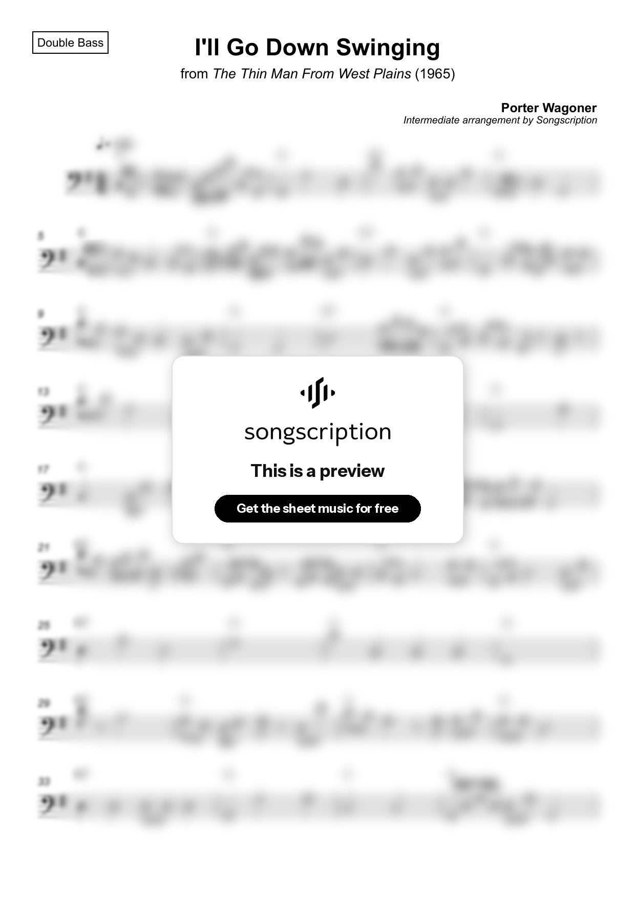 Intermediate Double Bass Sheet Music for "I'll Go Down Swinging" by Porter Wagoner
