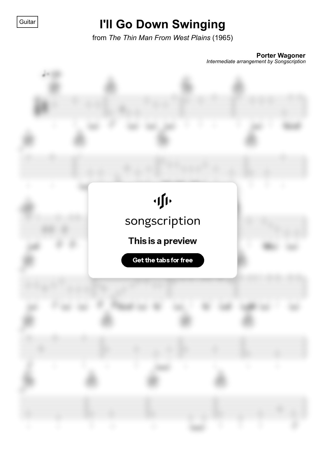 Intermediate Acoustic Guitar Tabs for "I'll Go Down Swinging" by Porter Wagoner