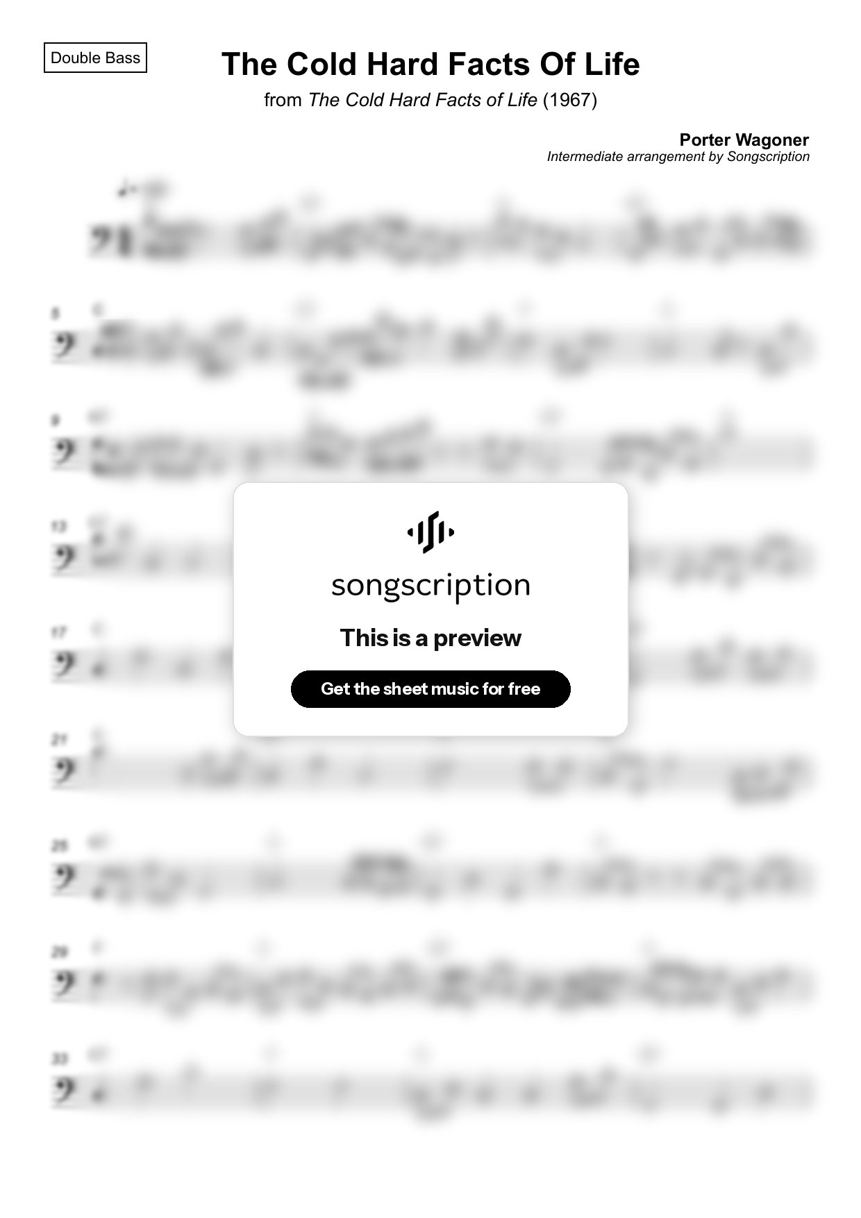 Intermediate Double Bass Sheet Music for "The Cold Hard Facts Of Life" by Porter Wagoner