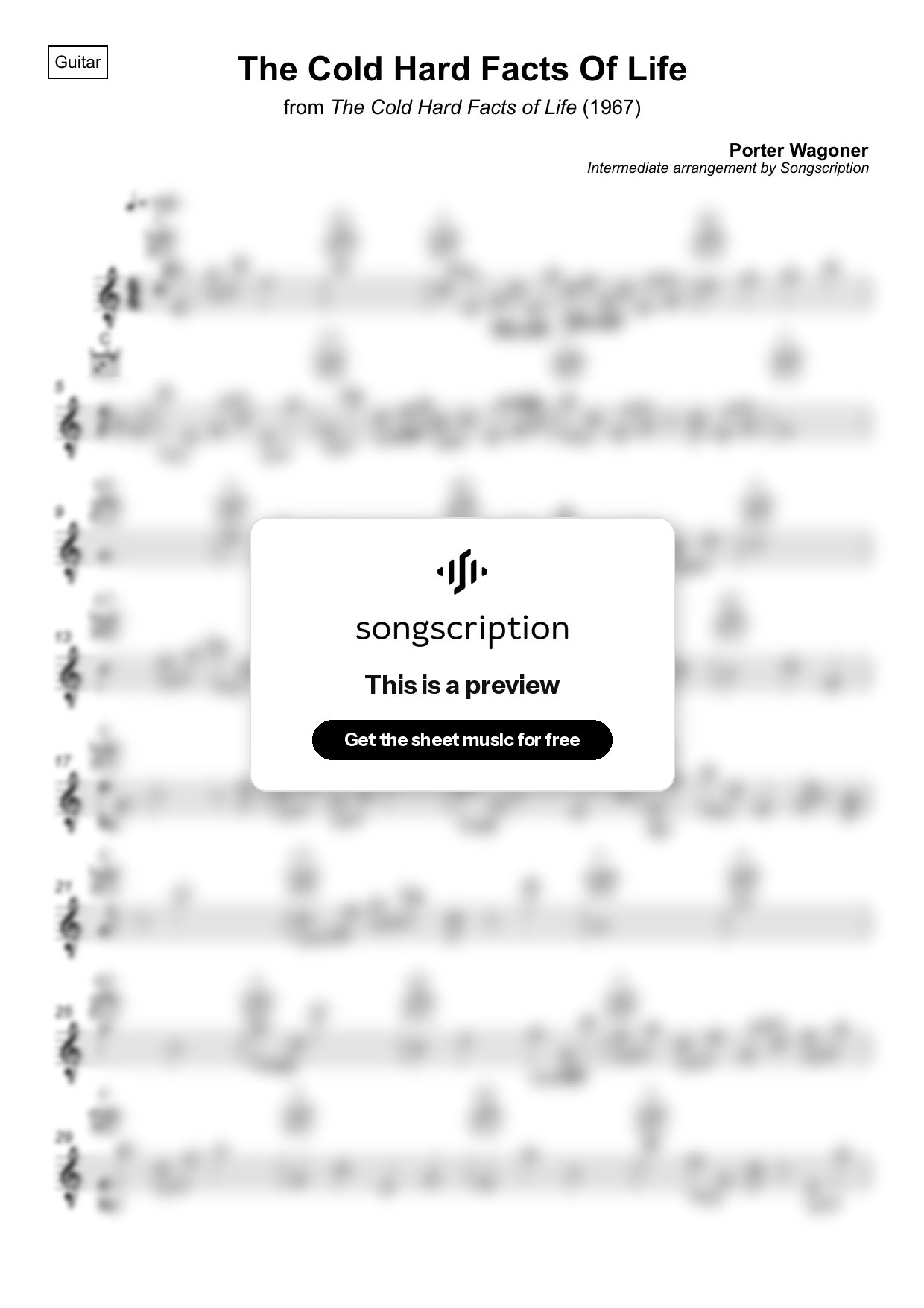 Intermediate Acoustic Guitar Sheet Music for "The Cold Hard Facts Of Life" by Porter Wagoner