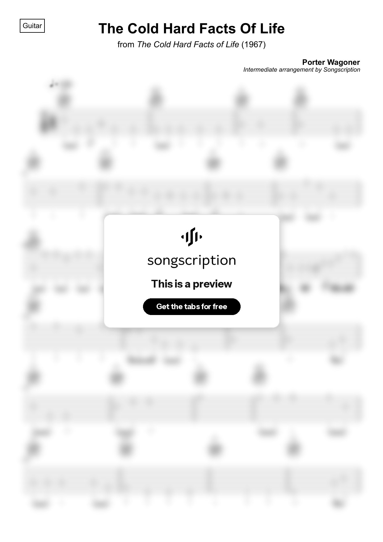 Intermediate Acoustic Guitar Tabs for "The Cold Hard Facts Of Life" by Porter Wagoner