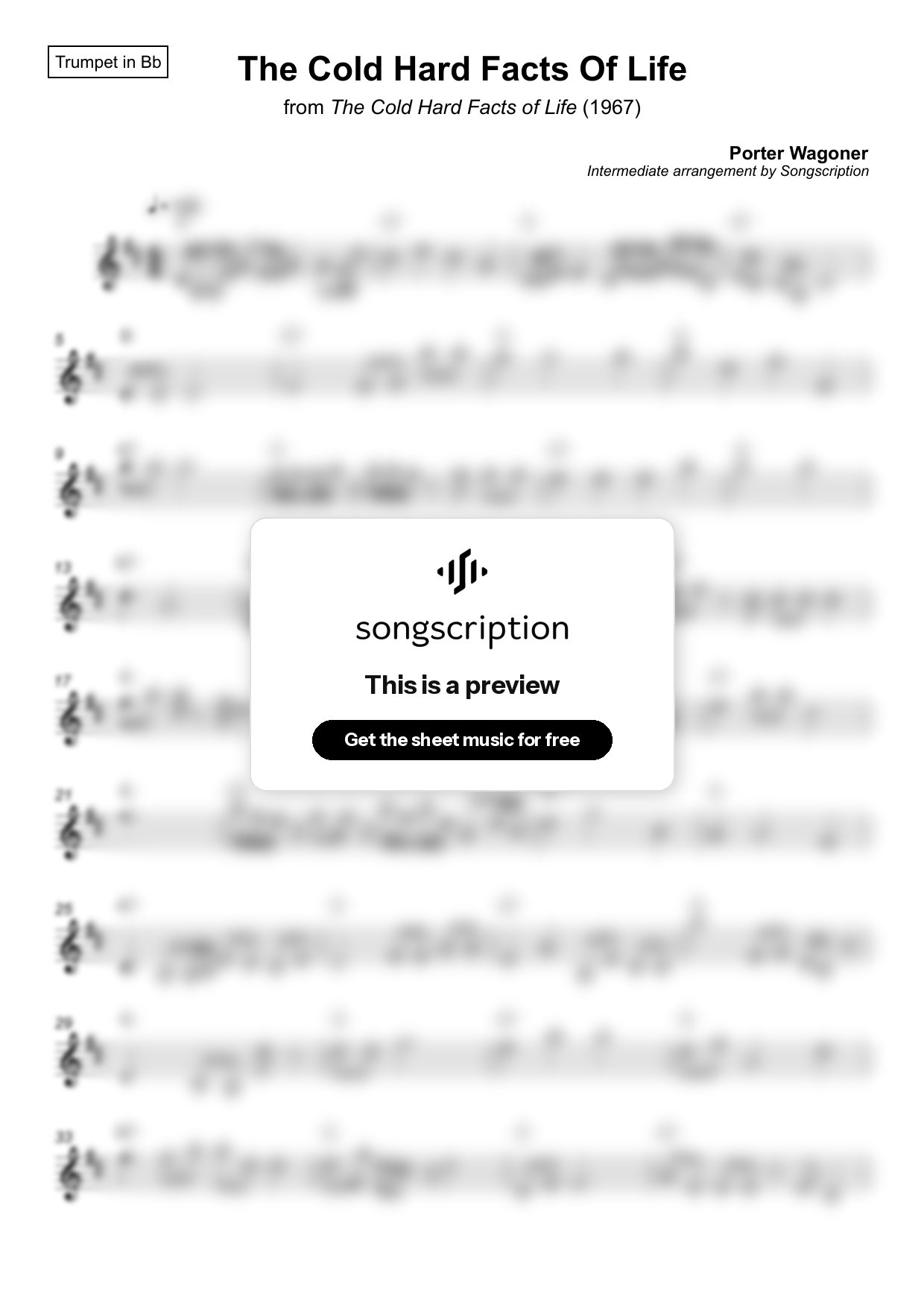 Intermediate Trumpet Sheet Music for "The Cold Hard Facts Of Life" by Porter Wagoner
