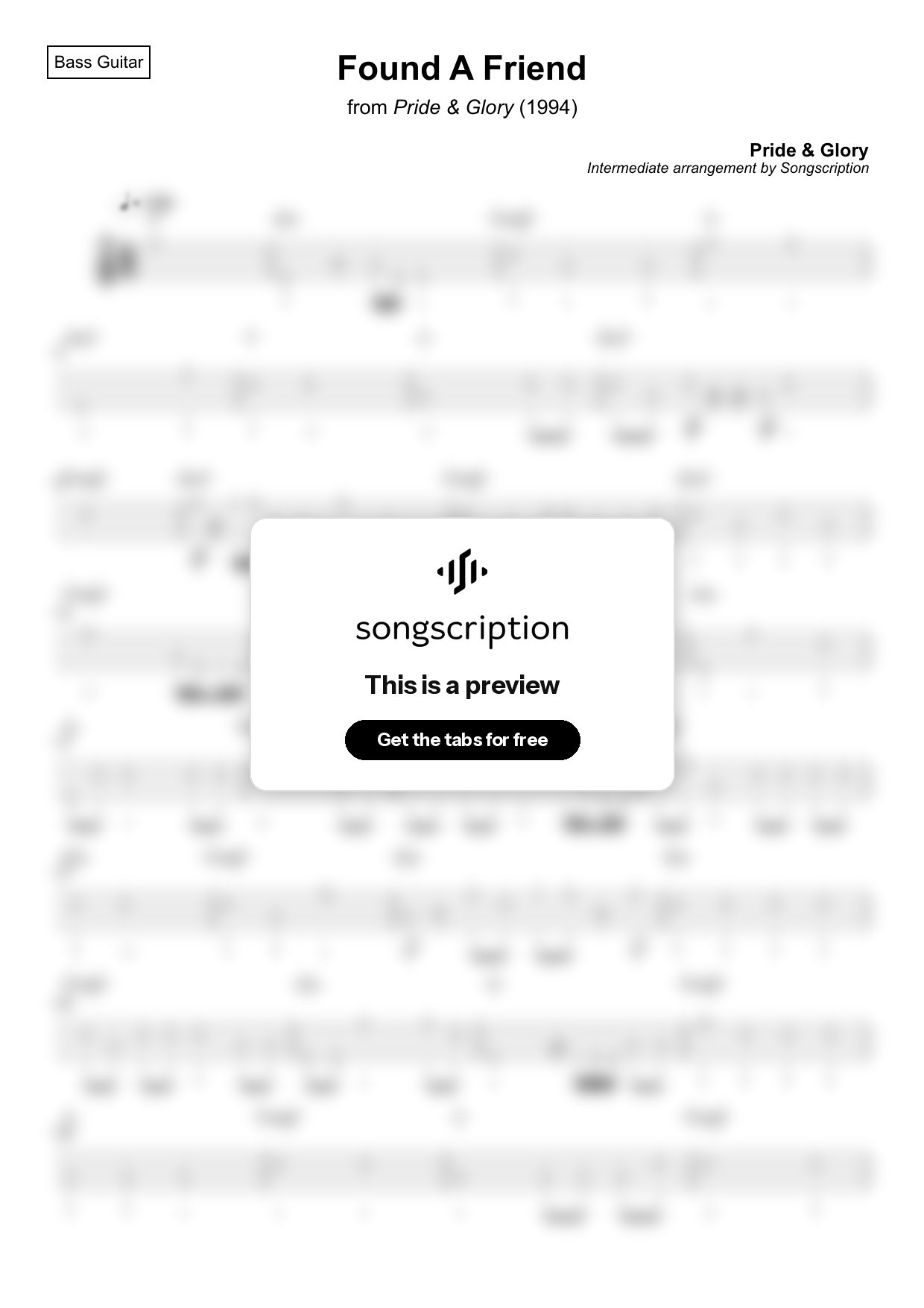 Intermediate Bass Guitar Tabs for "Found A Friend" by Pride & Glory