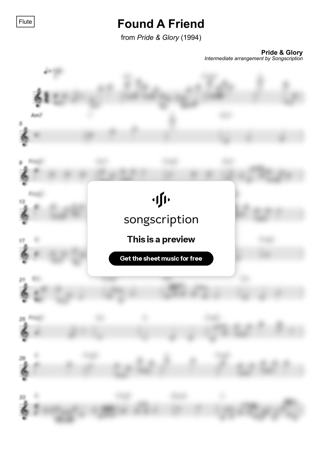 Intermediate Flute Sheet Music for "Found A Friend" by Pride & Glory