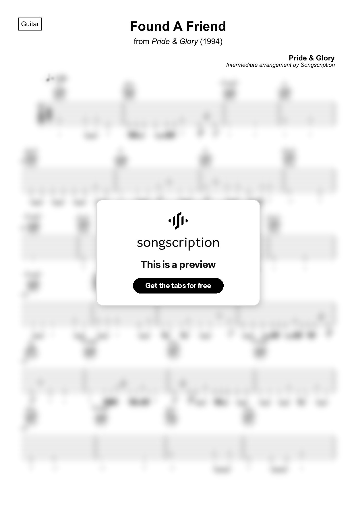 Intermediate Acoustic Guitar Tabs for "Found A Friend" by Pride & Glory