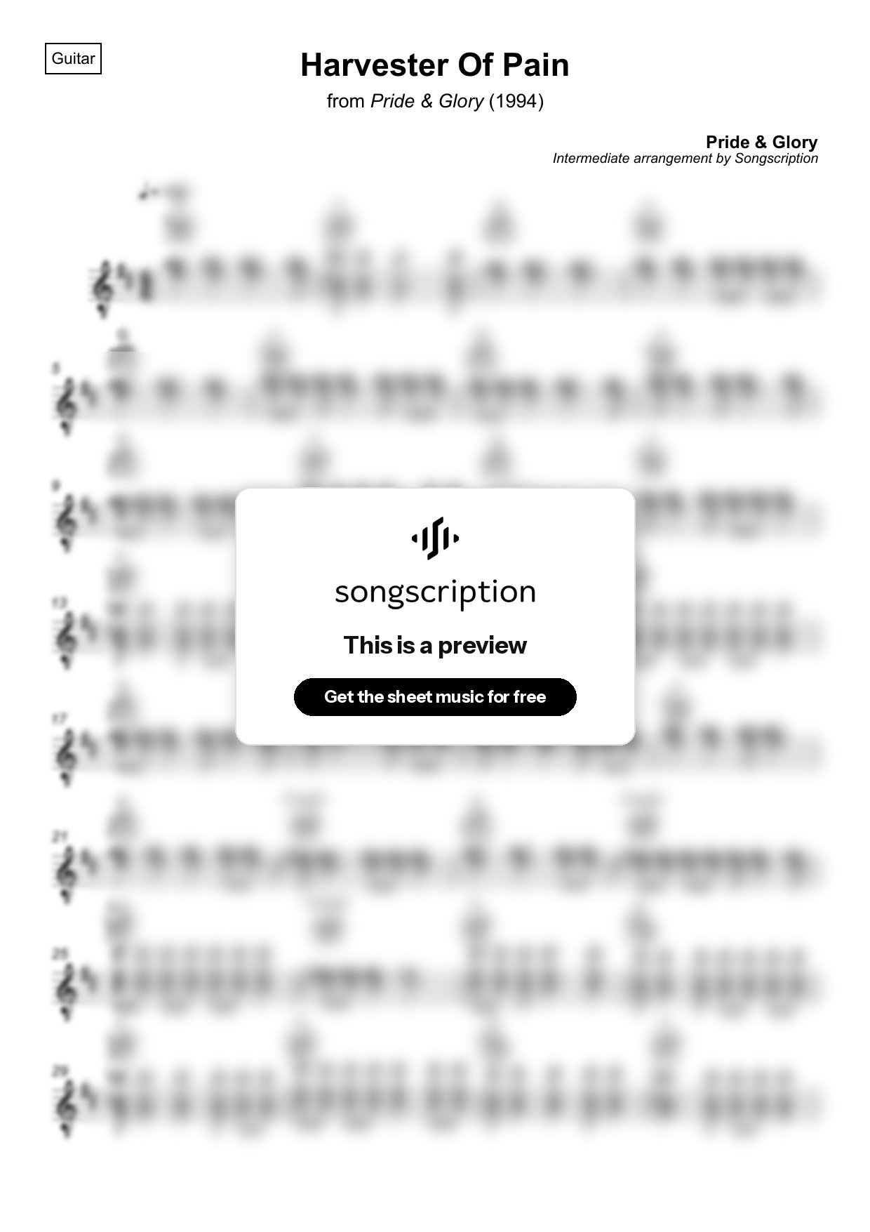 Intermediate Acoustic Guitar Sheet Music for "Harvester Of Pain" by Pride & Glory