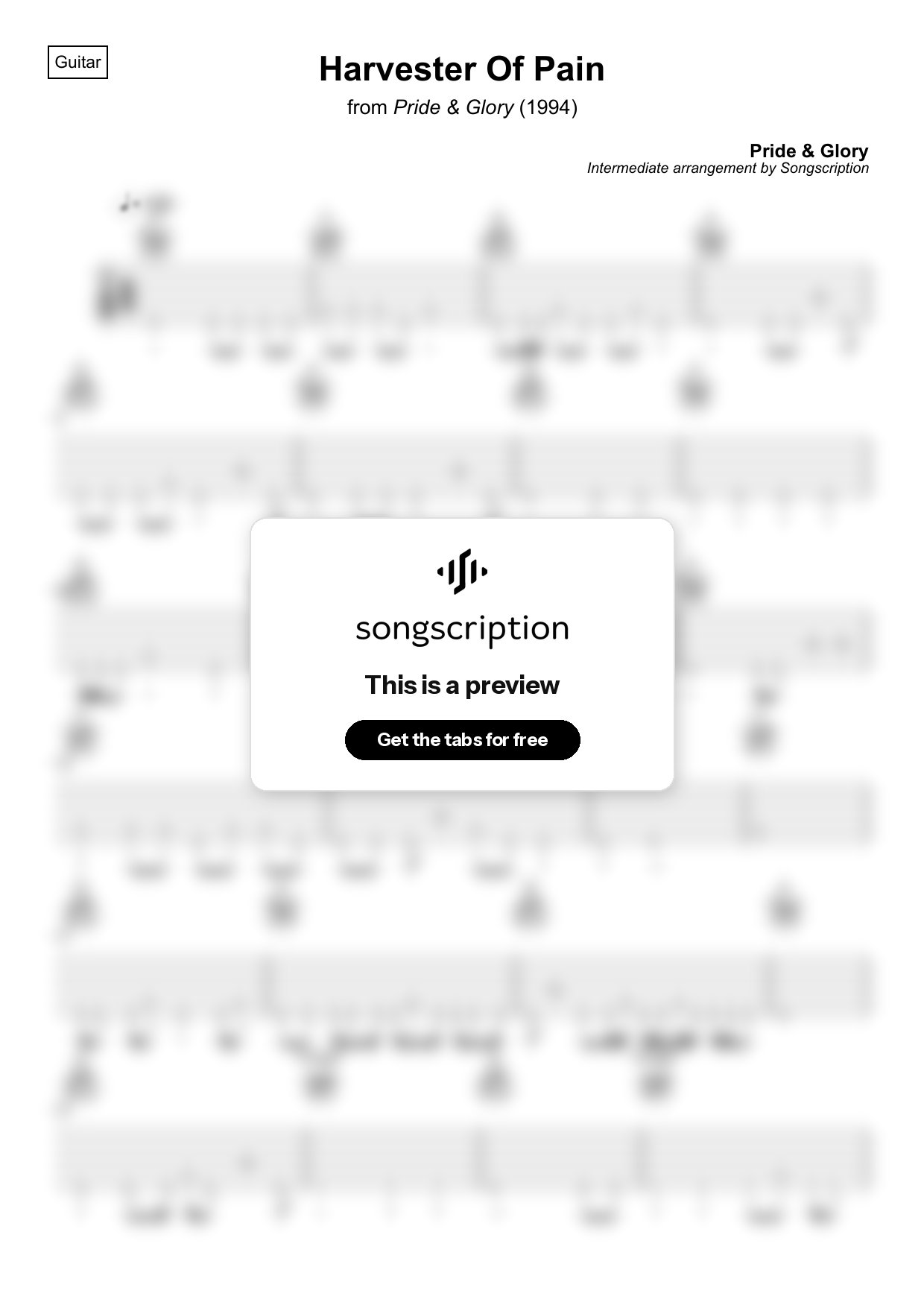Intermediate Acoustic Guitar Tabs for "Harvester Of Pain" by Pride & Glory