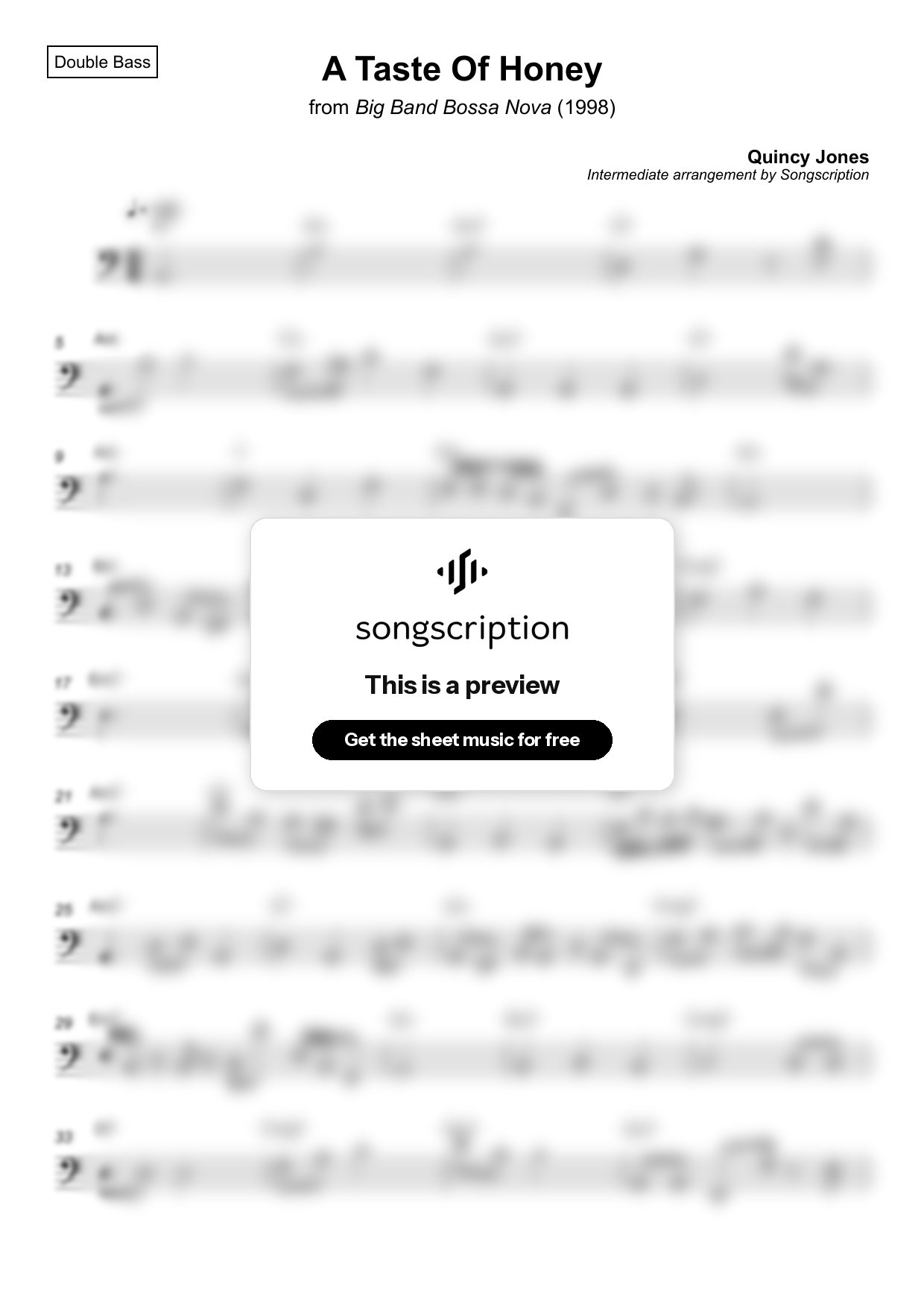 Intermediate Double Bass Sheet Music for "A Taste Of Honey" by Quincy Jones