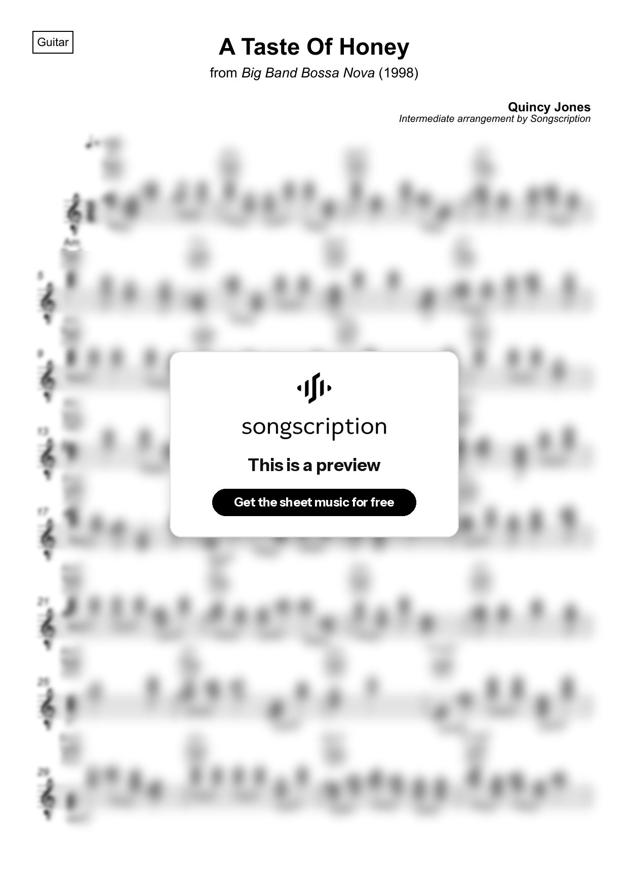 Intermediate Acoustic Guitar Sheet Music for "A Taste Of Honey" by Quincy Jones