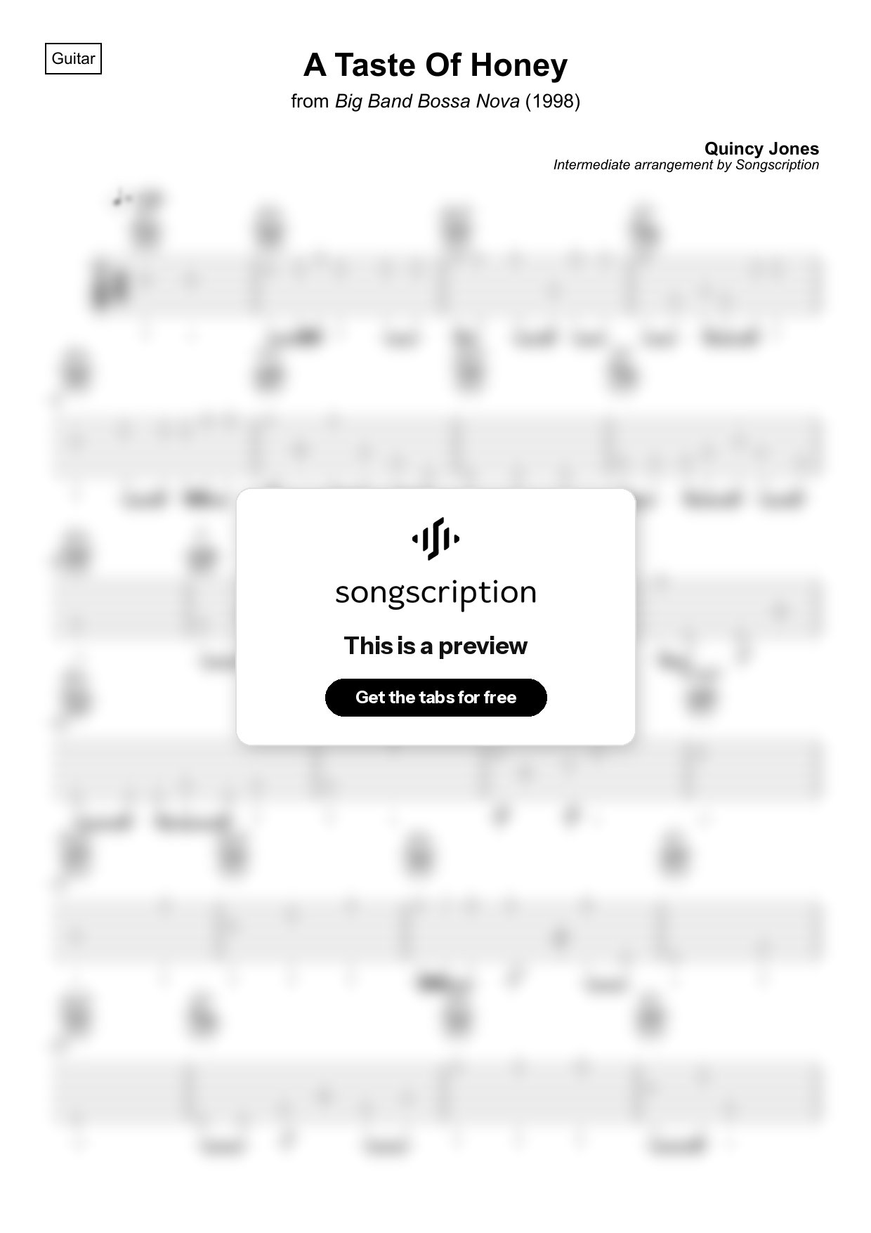 Intermediate Acoustic Guitar Tabs for "A Taste Of Honey" by Quincy Jones