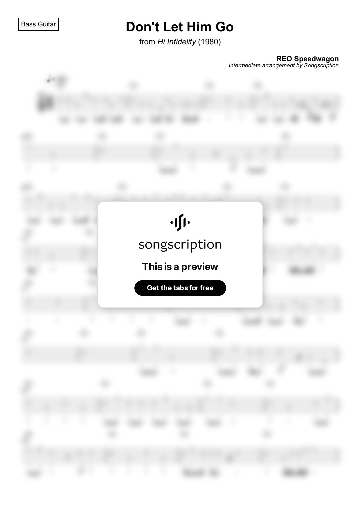 Intermediate Bass Guitar Tabs for "Don't Let Him Go" by REO Speedwagon