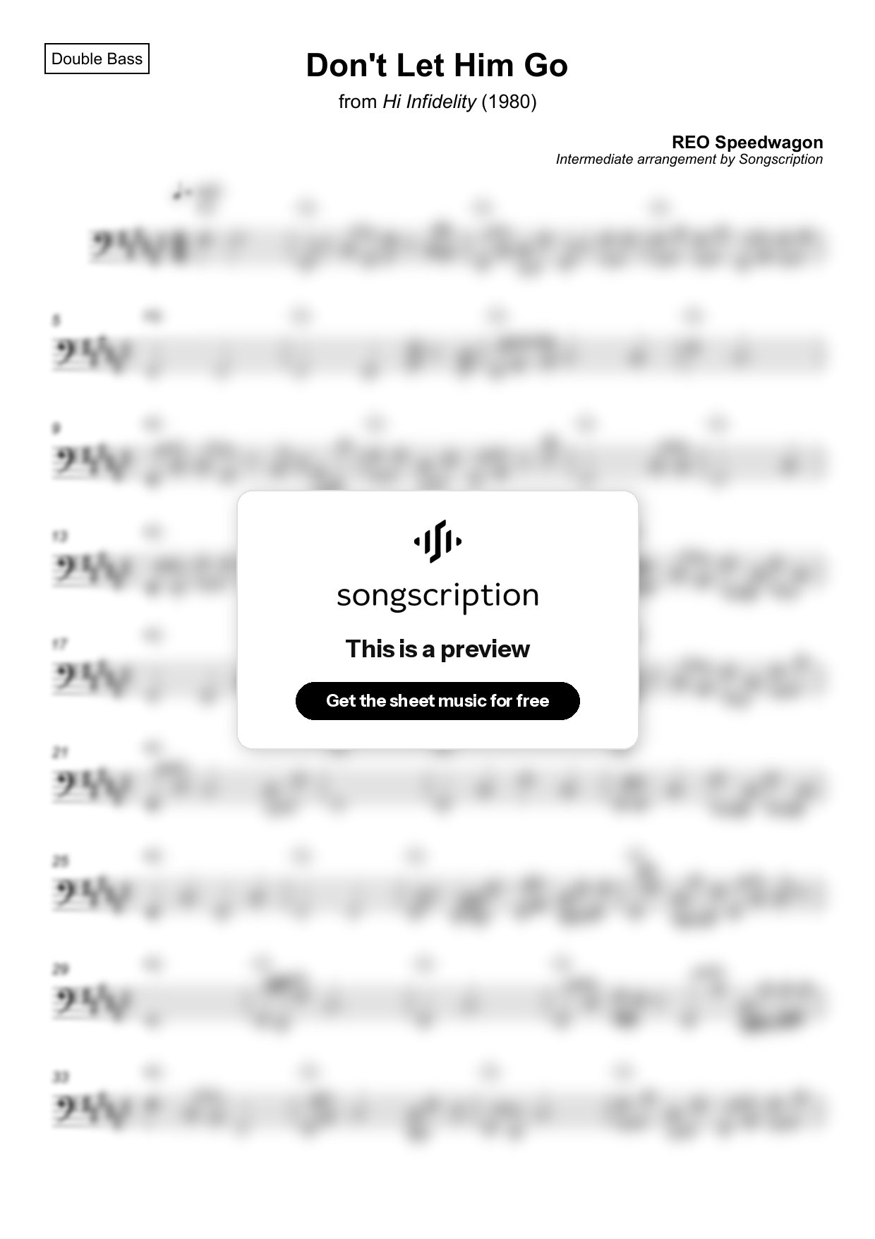 Intermediate Double Bass Sheet Music for "Don't Let Him Go" by REO Speedwagon