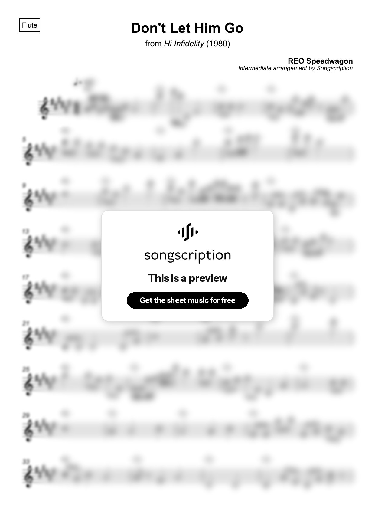 Intermediate Flute Sheet Music for "Don't Let Him Go" by REO Speedwagon