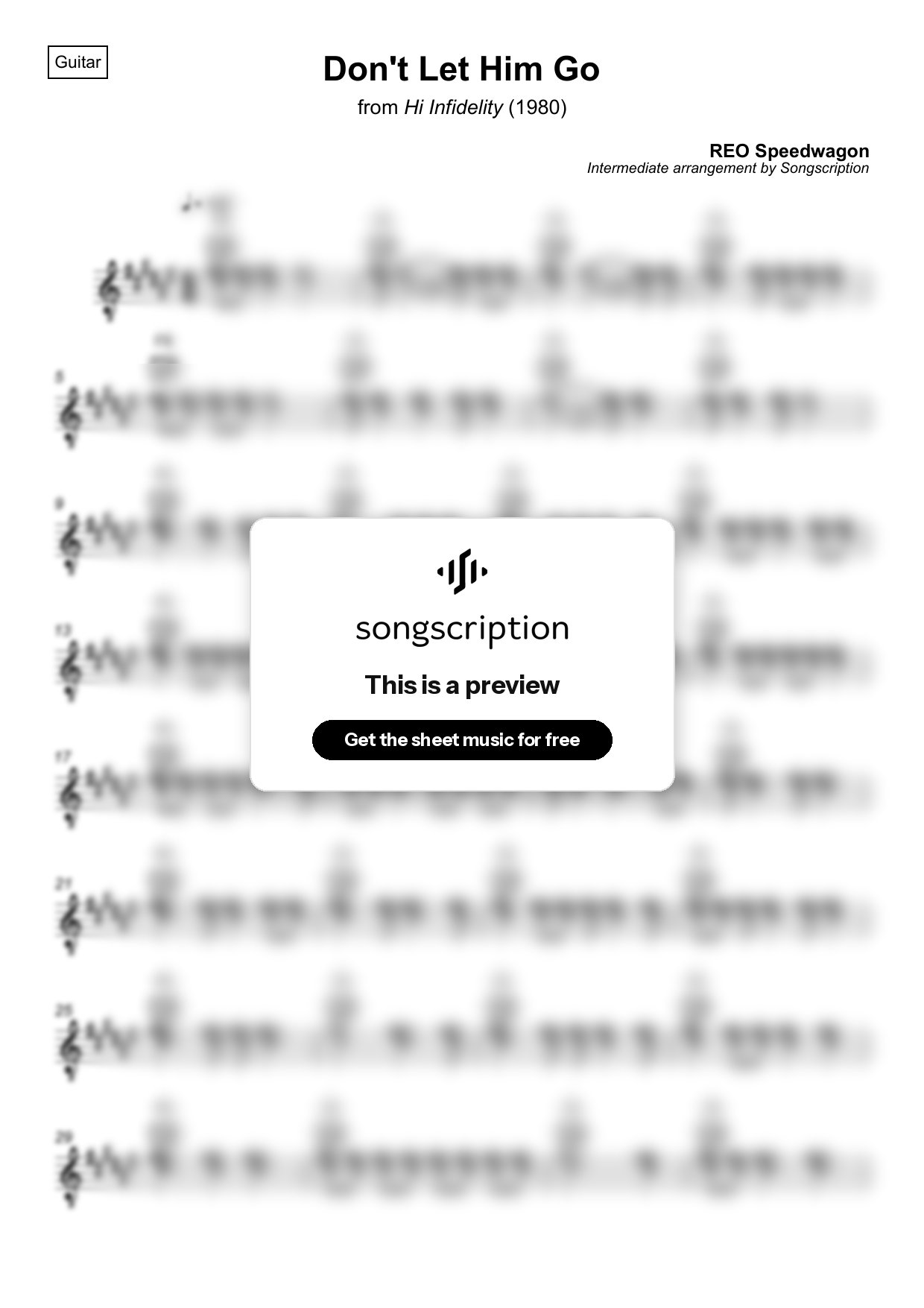Intermediate Acoustic Guitar Sheet Music for "Don't Let Him Go" by REO Speedwagon
