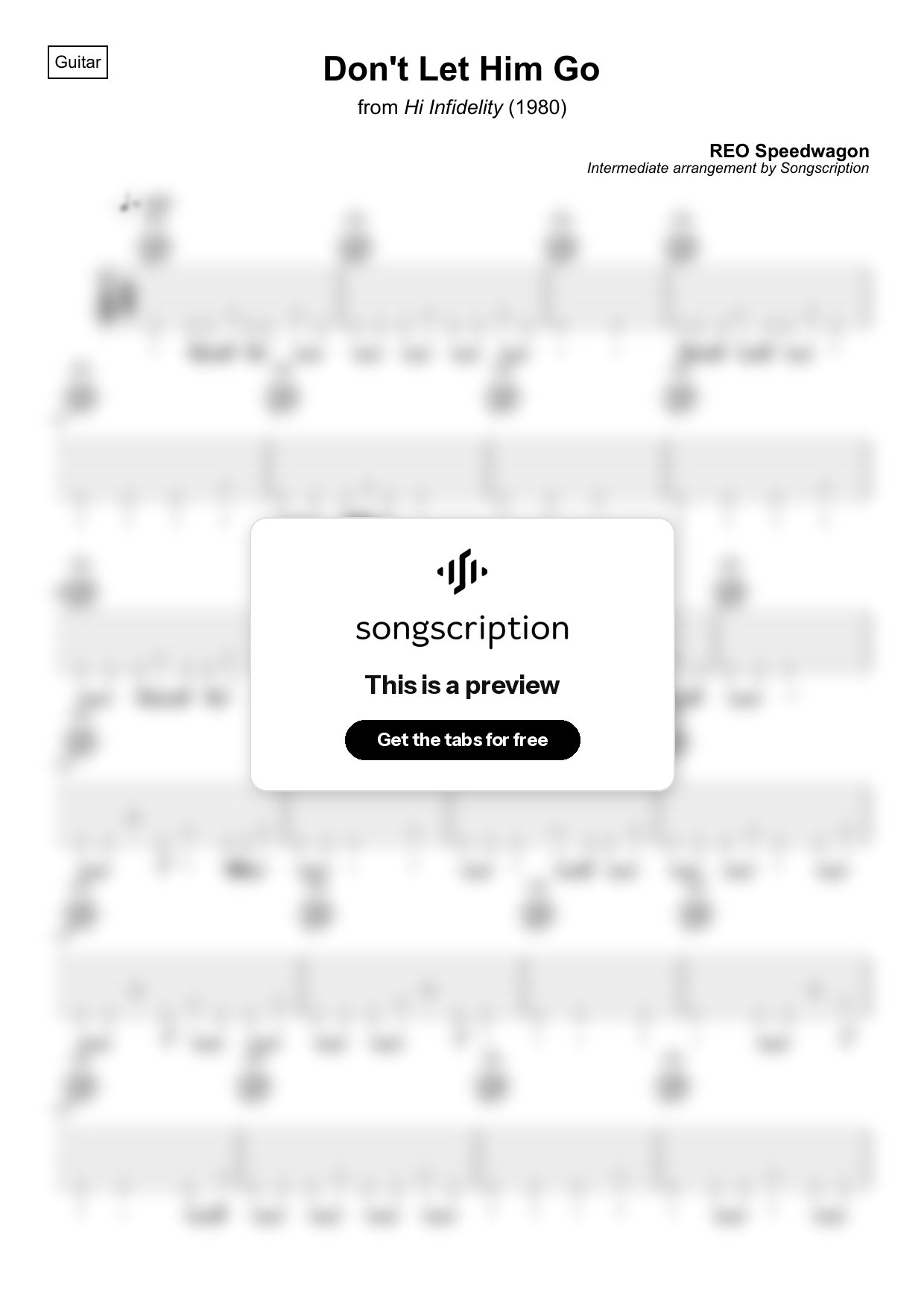 Intermediate Acoustic Guitar Tabs for "Don't Let Him Go" by REO Speedwagon
