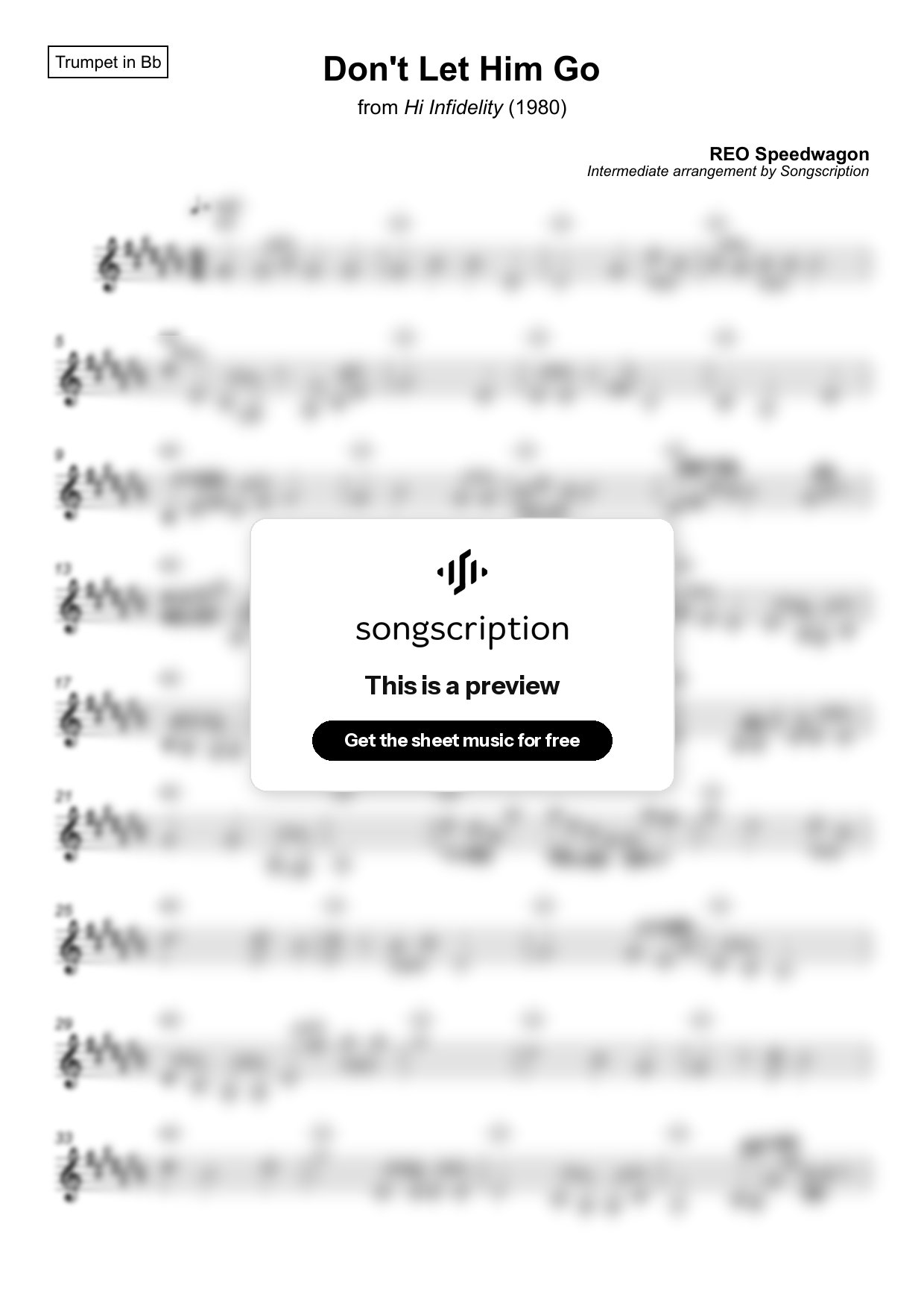 Intermediate Trumpet Sheet Music for "Don't Let Him Go" by REO Speedwagon