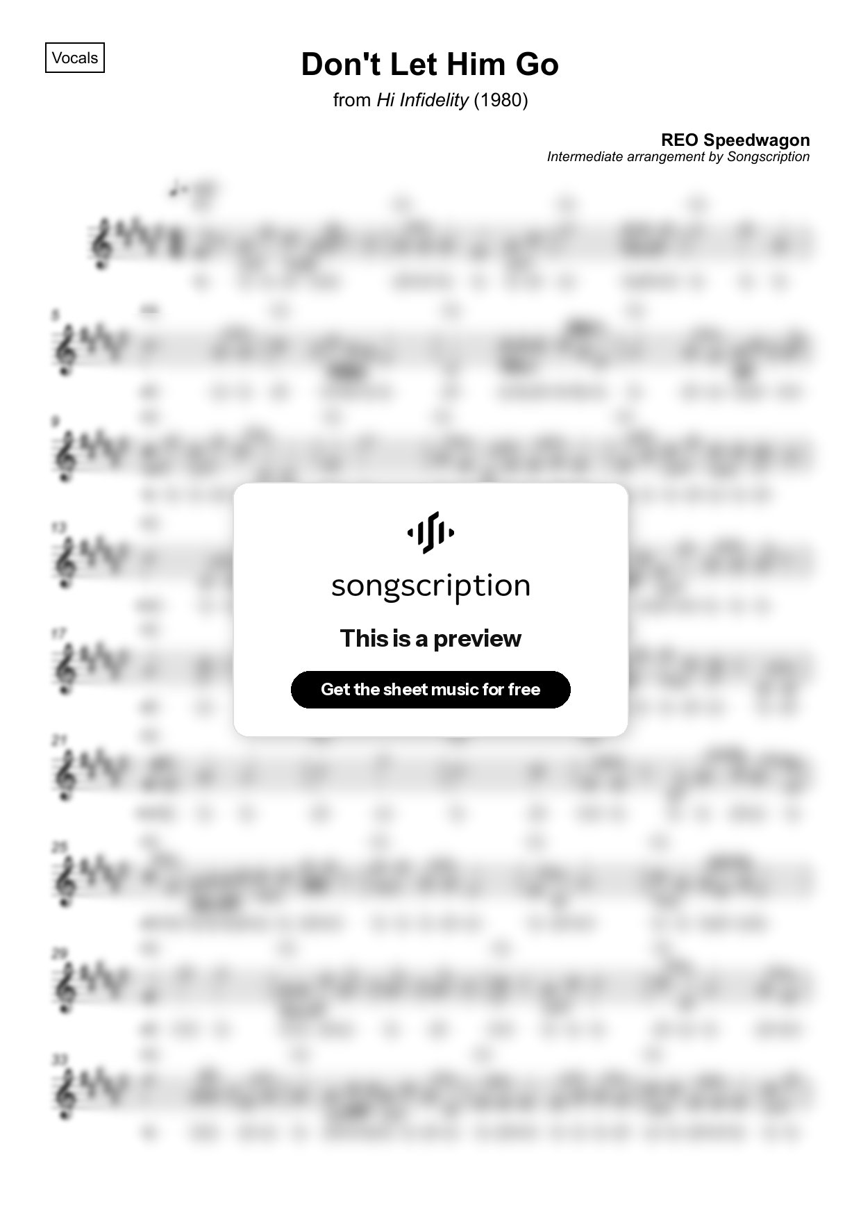 Intermediate Vocals Sheet Music for "Don't Let Him Go" by REO Speedwagon