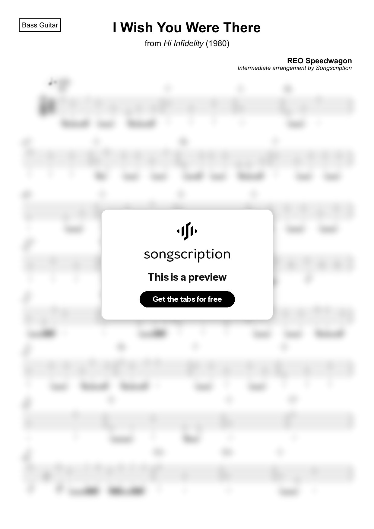 Intermediate Bass Guitar Tabs for "I Wish You Were There" by REO Speedwagon