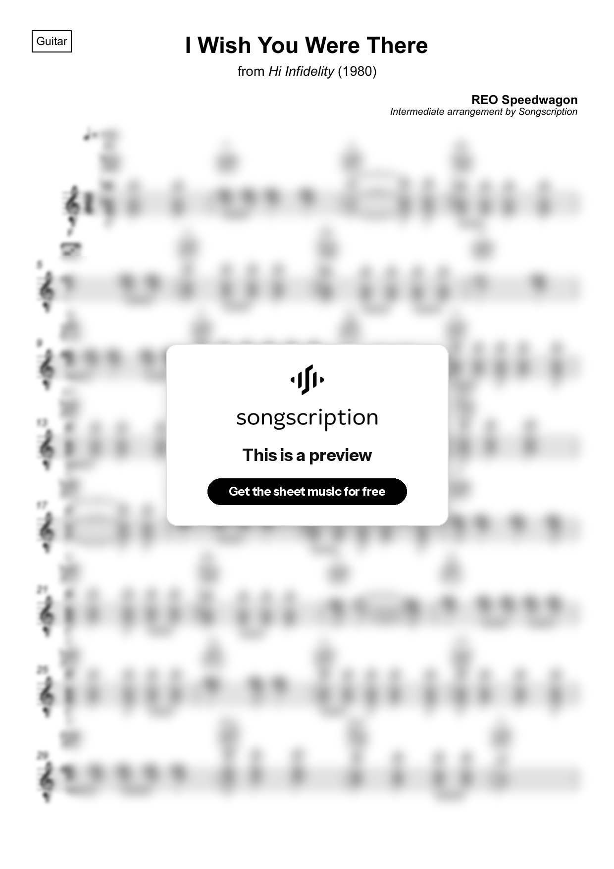 Intermediate Acoustic Guitar Sheet Music for "I Wish You Were There" by REO Speedwagon
