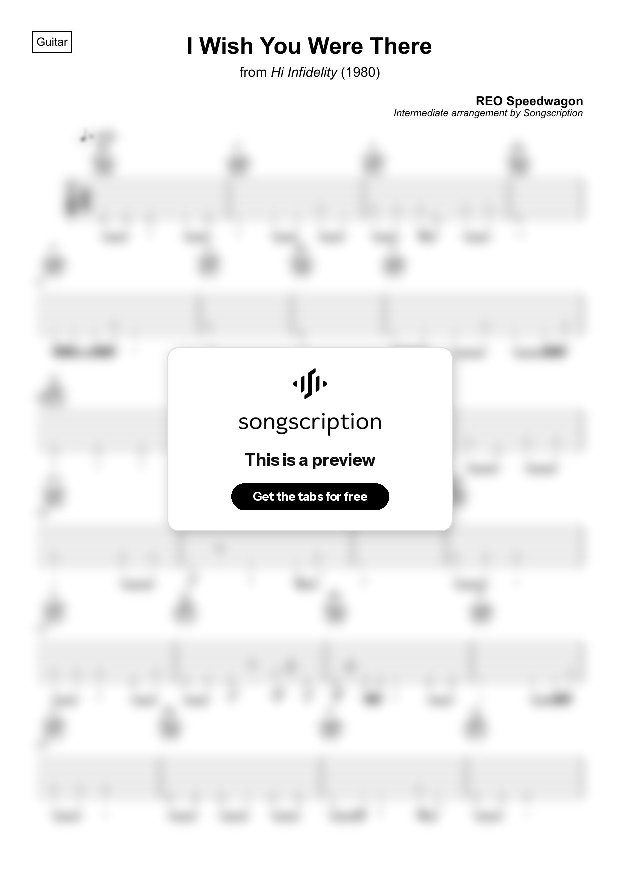 Intermediate Acoustic Guitar Tabs for "I Wish You Were There" by REO Speedwagon