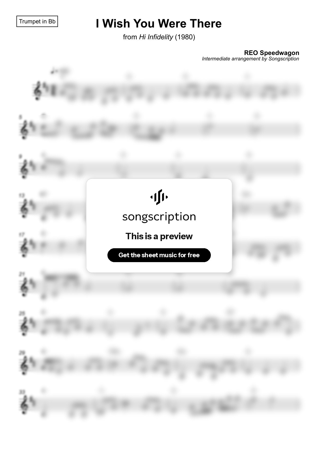 Intermediate Trumpet Sheet Music for "I Wish You Were There" by REO Speedwagon