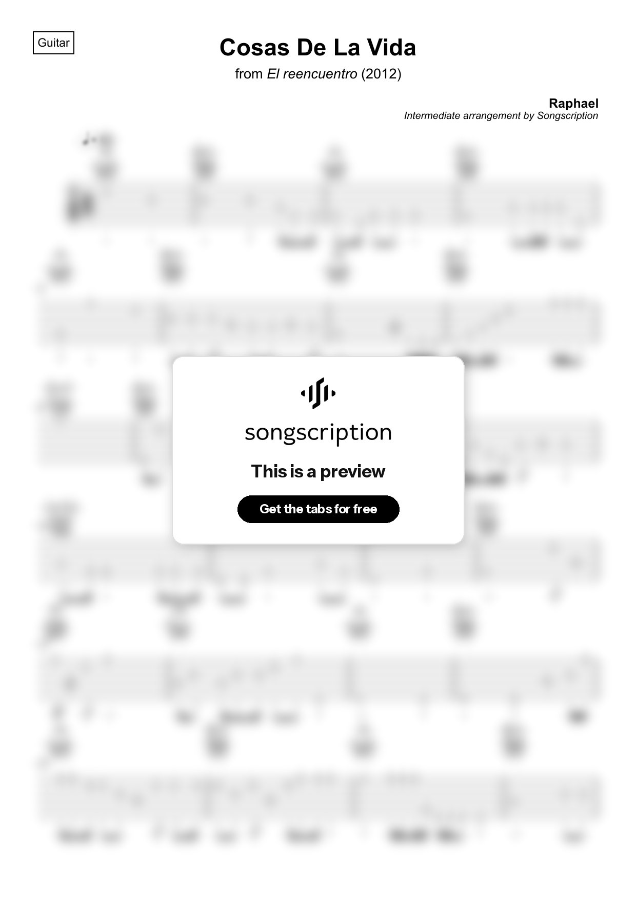 Intermediate Acoustic Guitar Tabs for "Cosas De La Vida" by Raphael