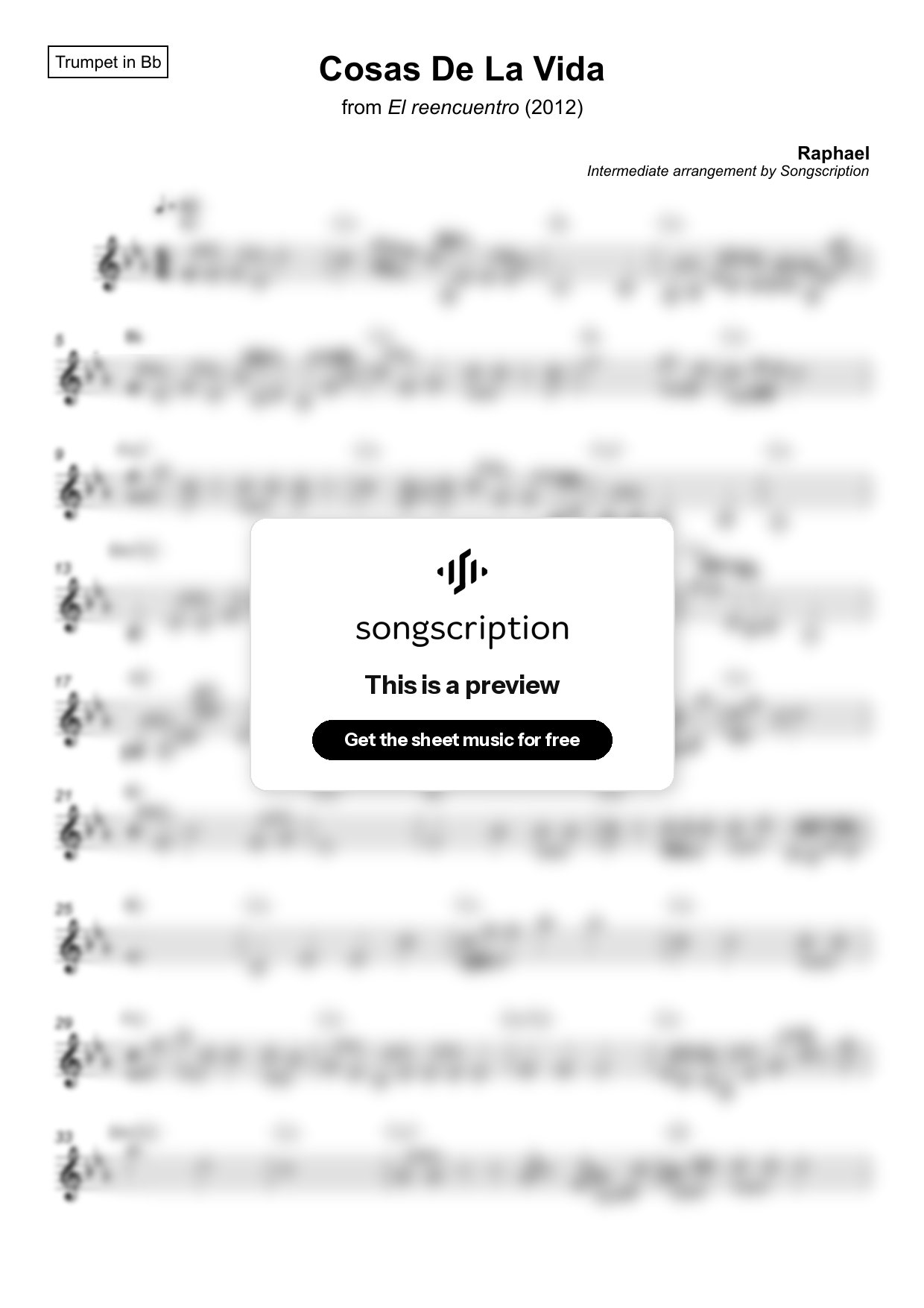 Intermediate Trumpet Sheet Music for "Cosas De La Vida" by Raphael