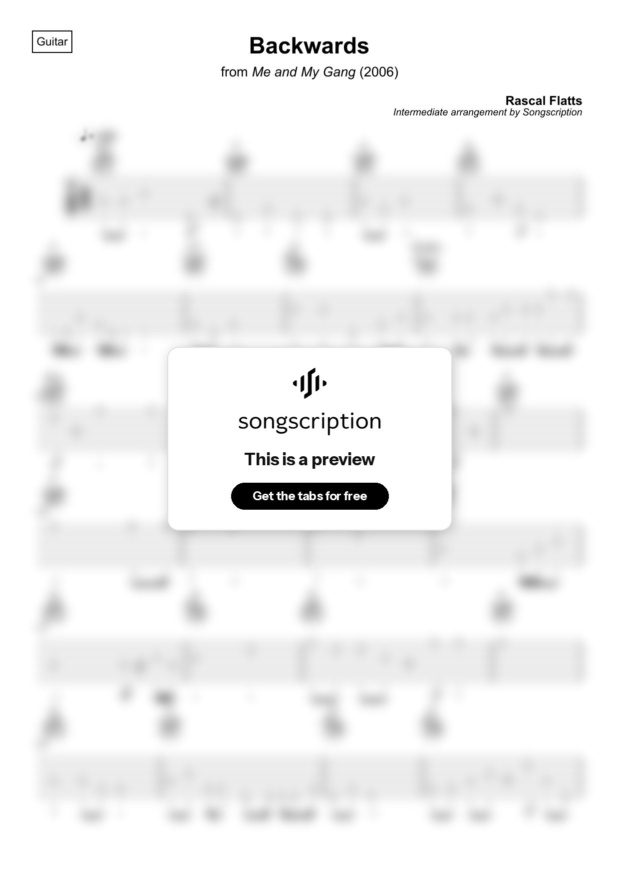 Intermediate Acoustic Guitar Tabs for "Backwards" by Rascal Flatts