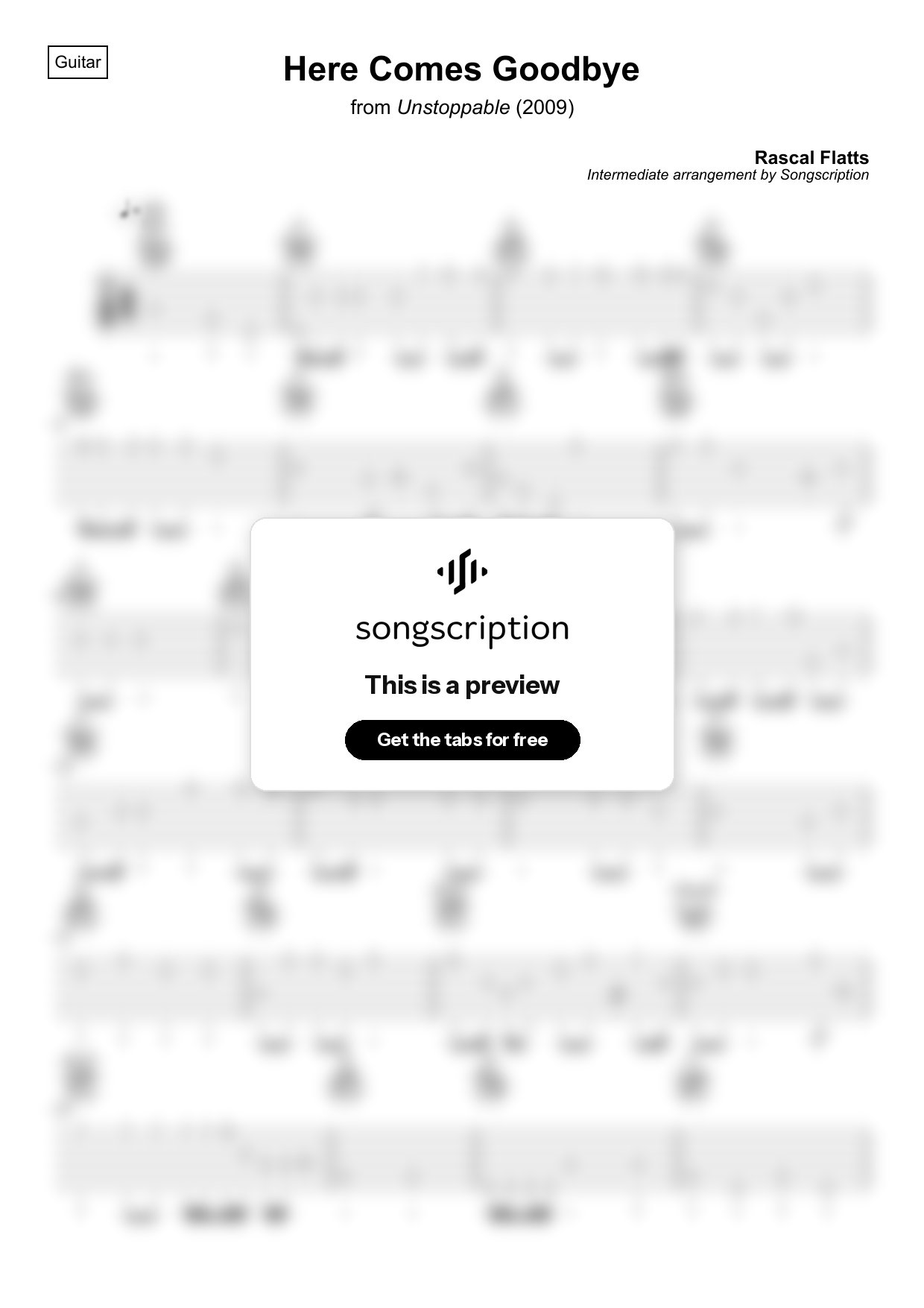 Intermediate Acoustic Guitar Tabs for "Here Comes Goodbye" by Rascal Flatts