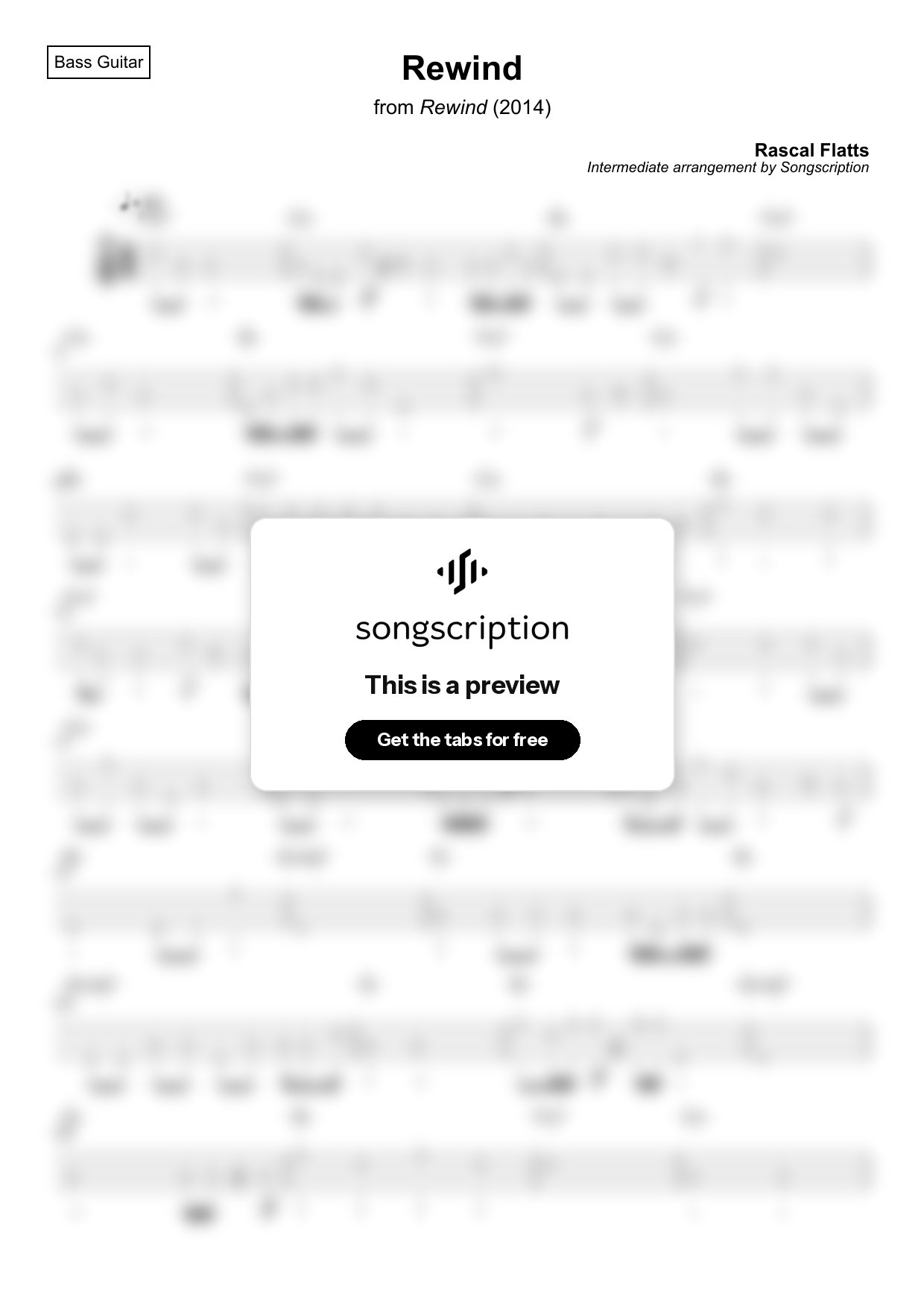 Intermediate Bass Guitar Tabs for "Rewind" by Rascal Flatts
