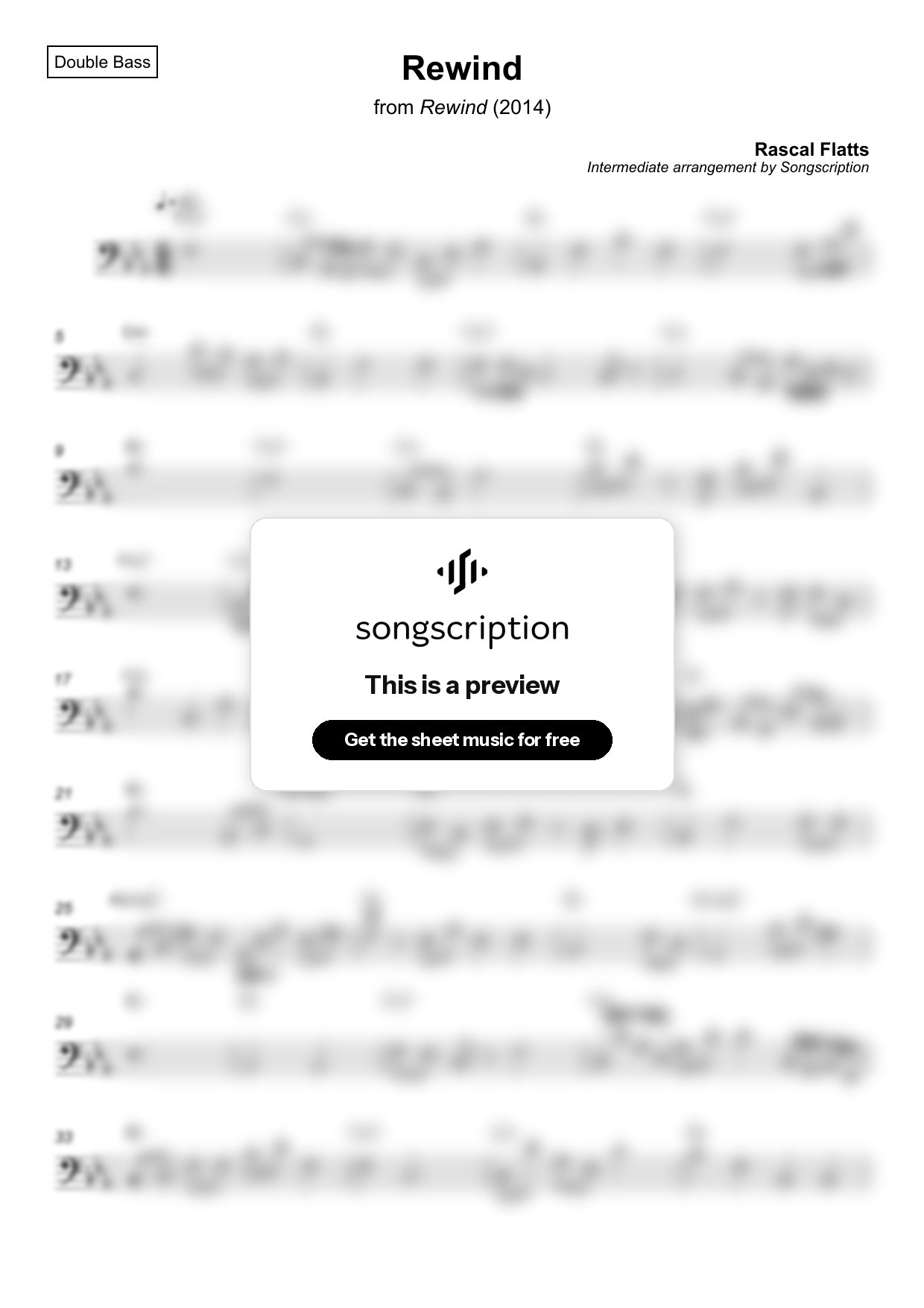 Intermediate Double Bass Sheet Music for "Rewind" by Rascal Flatts