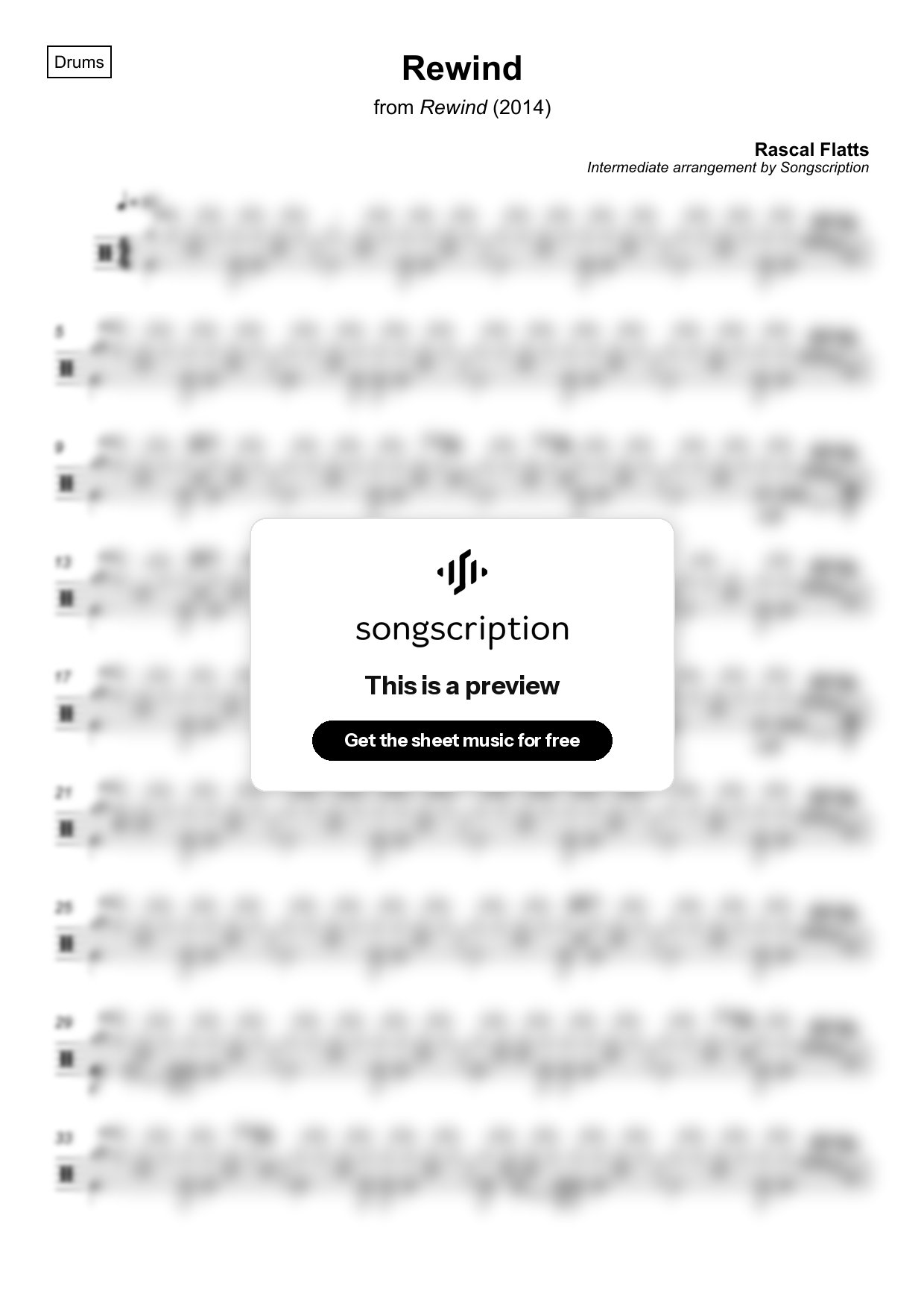Intermediate Drums Sheet Music for "Rewind" by Rascal Flatts