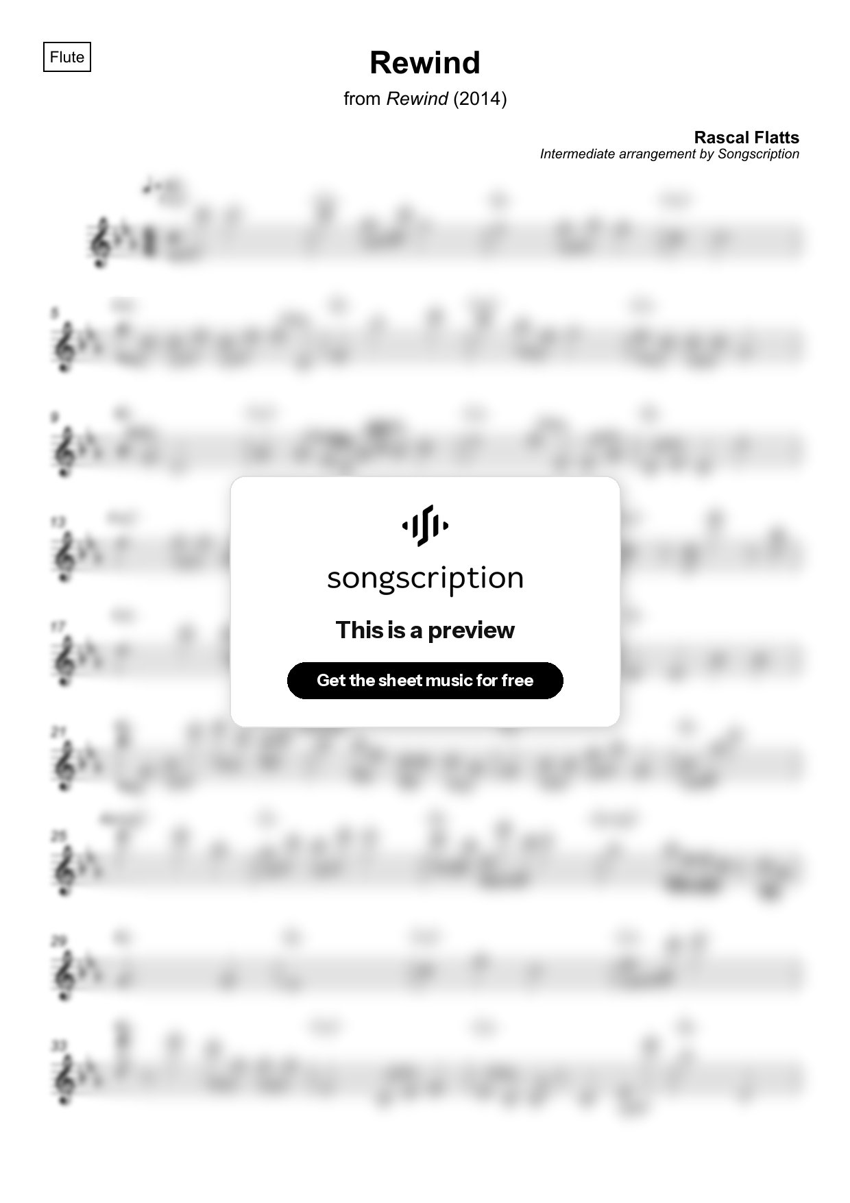 Intermediate Flute Sheet Music for "Rewind" by Rascal Flatts