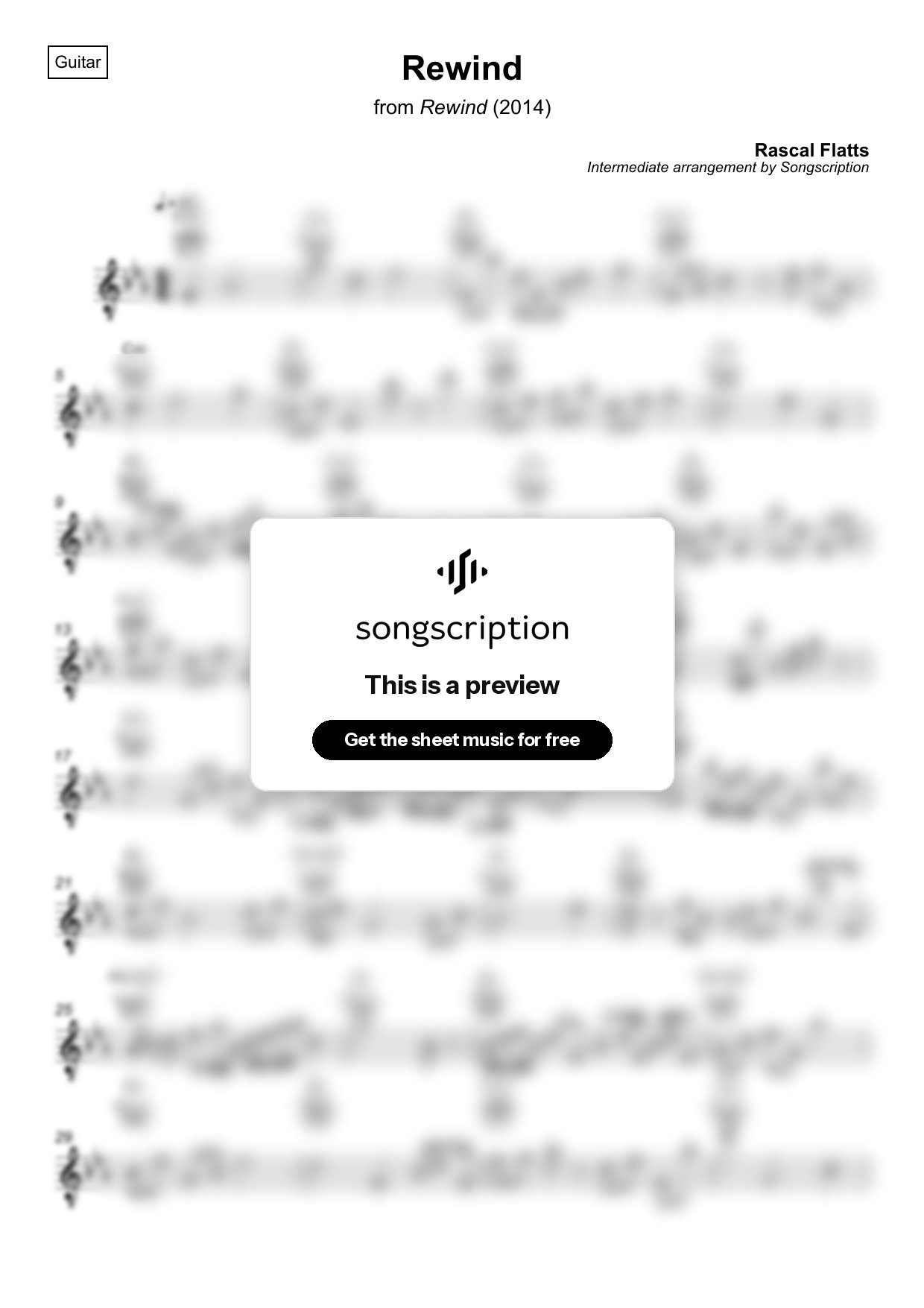 Intermediate Acoustic Guitar Sheet Music for "Rewind" by Rascal Flatts