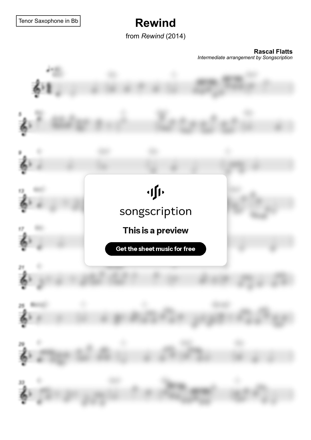 Intermediate Tenor Sax Sheet Music for "Rewind" by Rascal Flatts