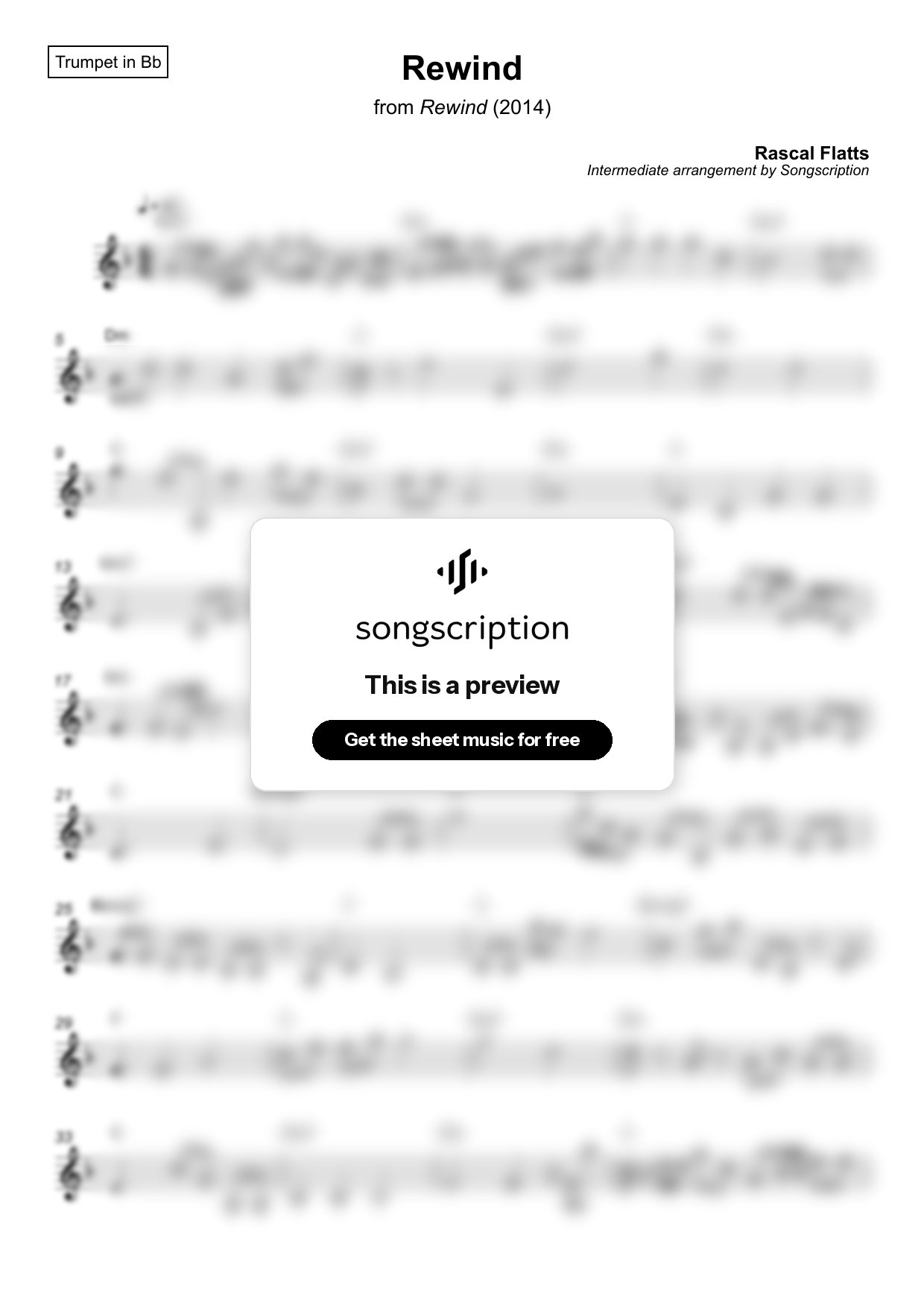 Intermediate Trumpet Sheet Music for "Rewind" by Rascal Flatts
